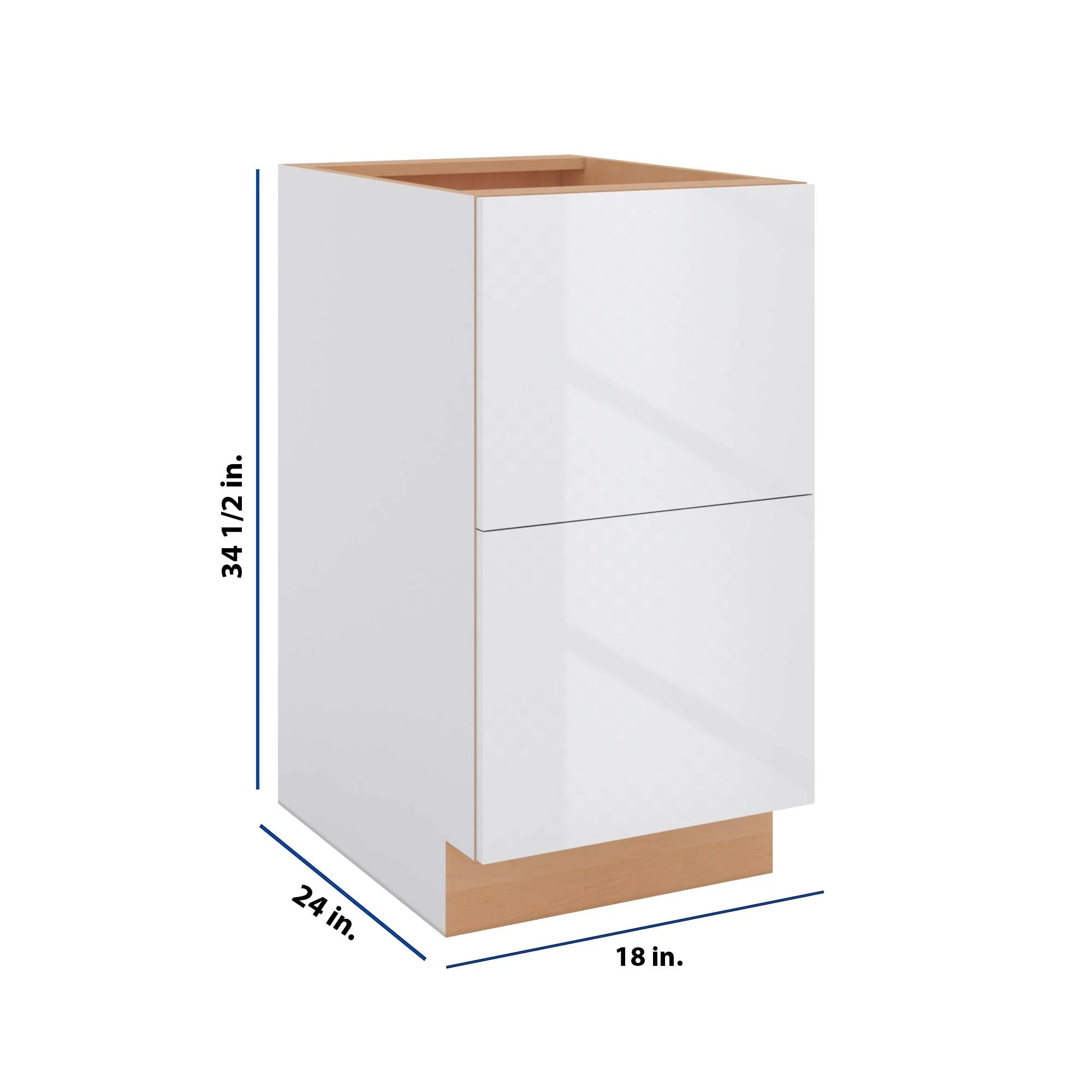 Modernform Cabinet Gloss White 18" W X 34 1/2" H X 24" D 2 Drawer Base Cabinet