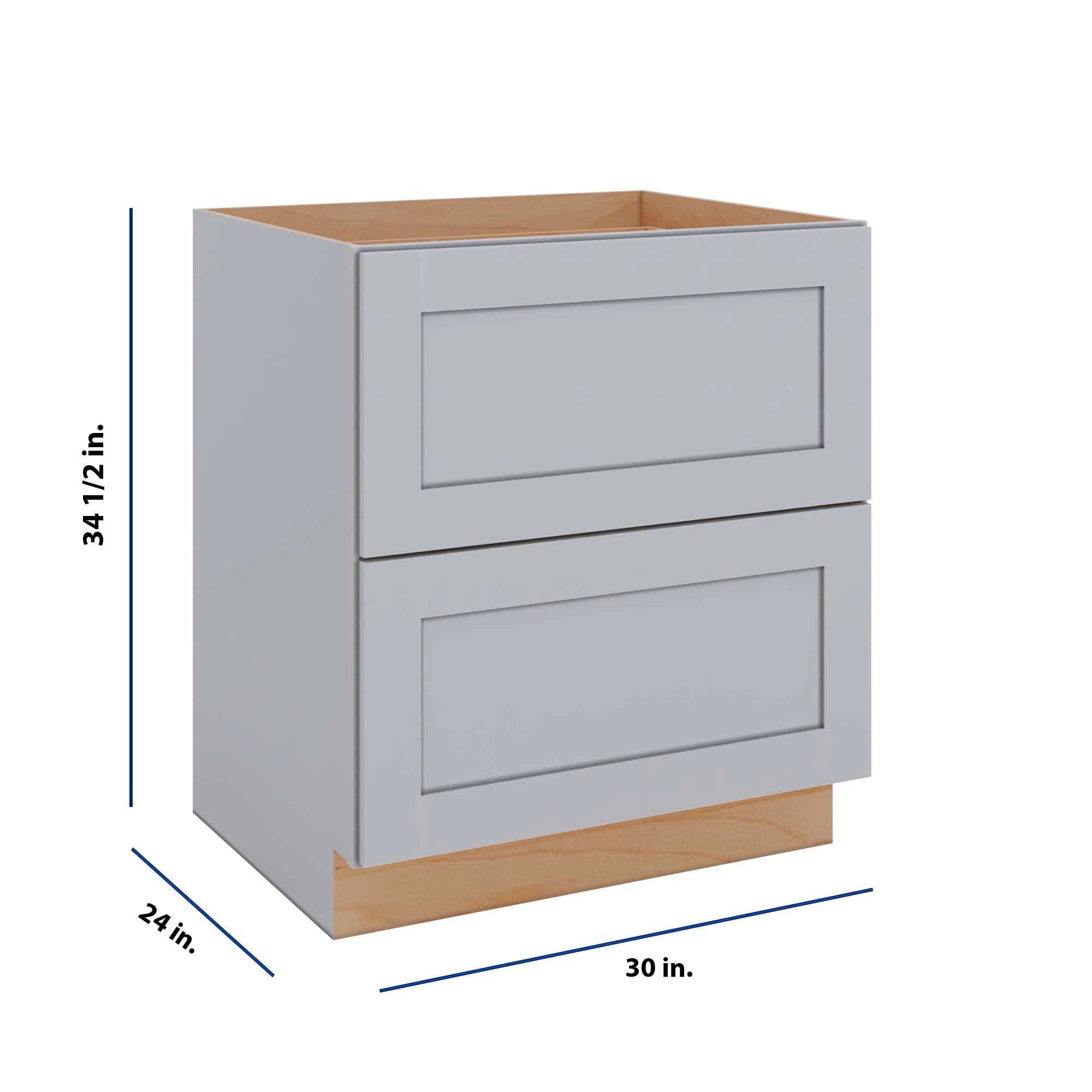 Modernform Cabinet Grey Shaker 30" W X 34 1/2" H X 24" D 2 Drawer Base Cabinet