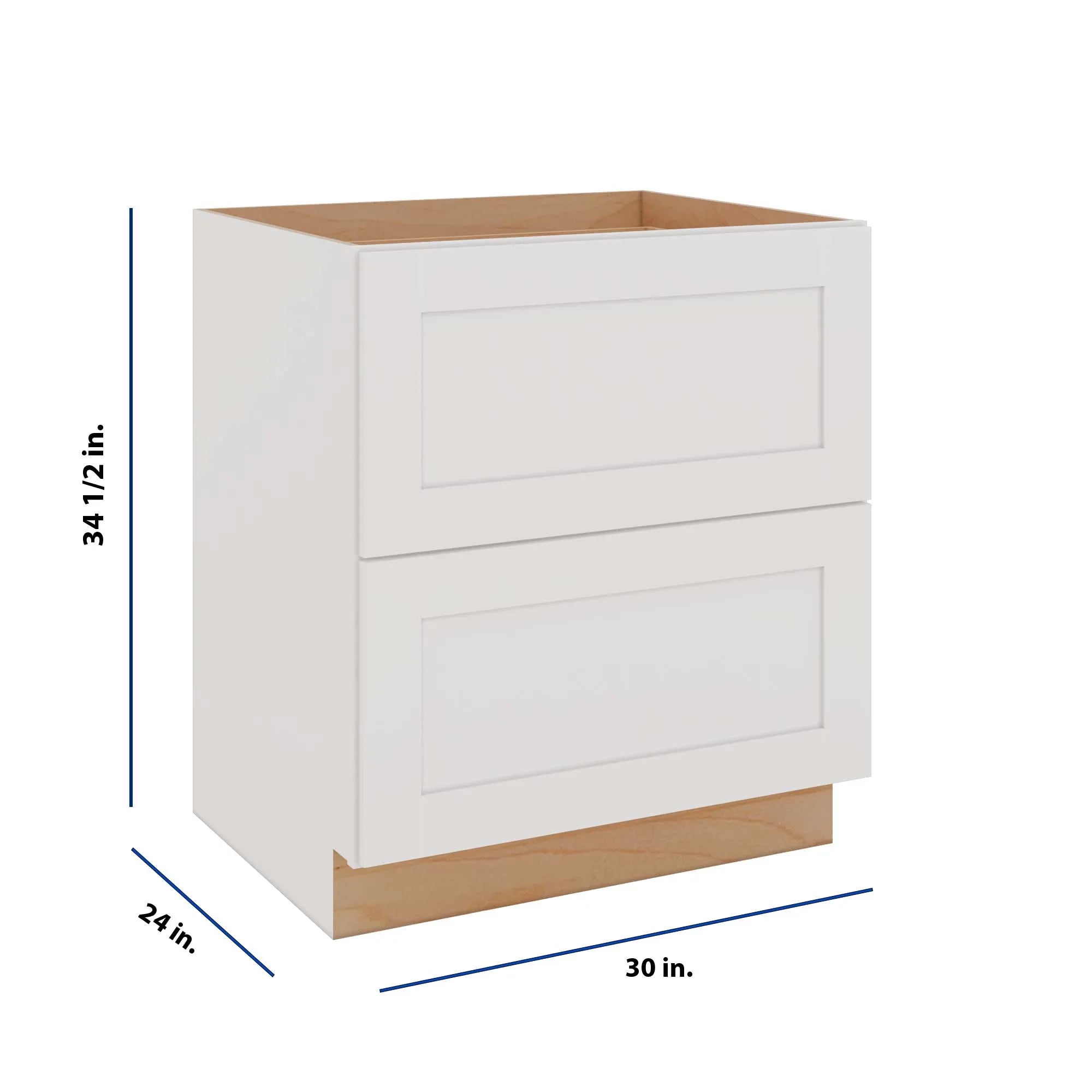 Modernform Cabinet White Shaker 30" W X 34 1/2" H X 24" D 2 Drawer Base Cabinet