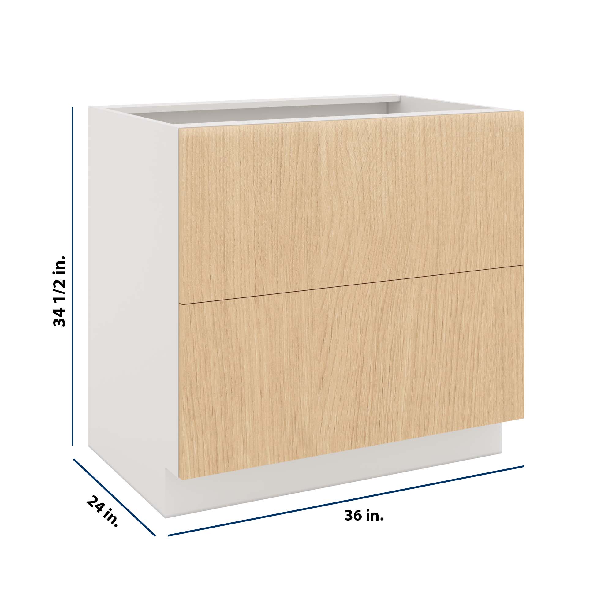 Modernform Cabinet Natural Oak 36" W X 34 1/2" H X 24" D 2 Drawer Base Cabinet