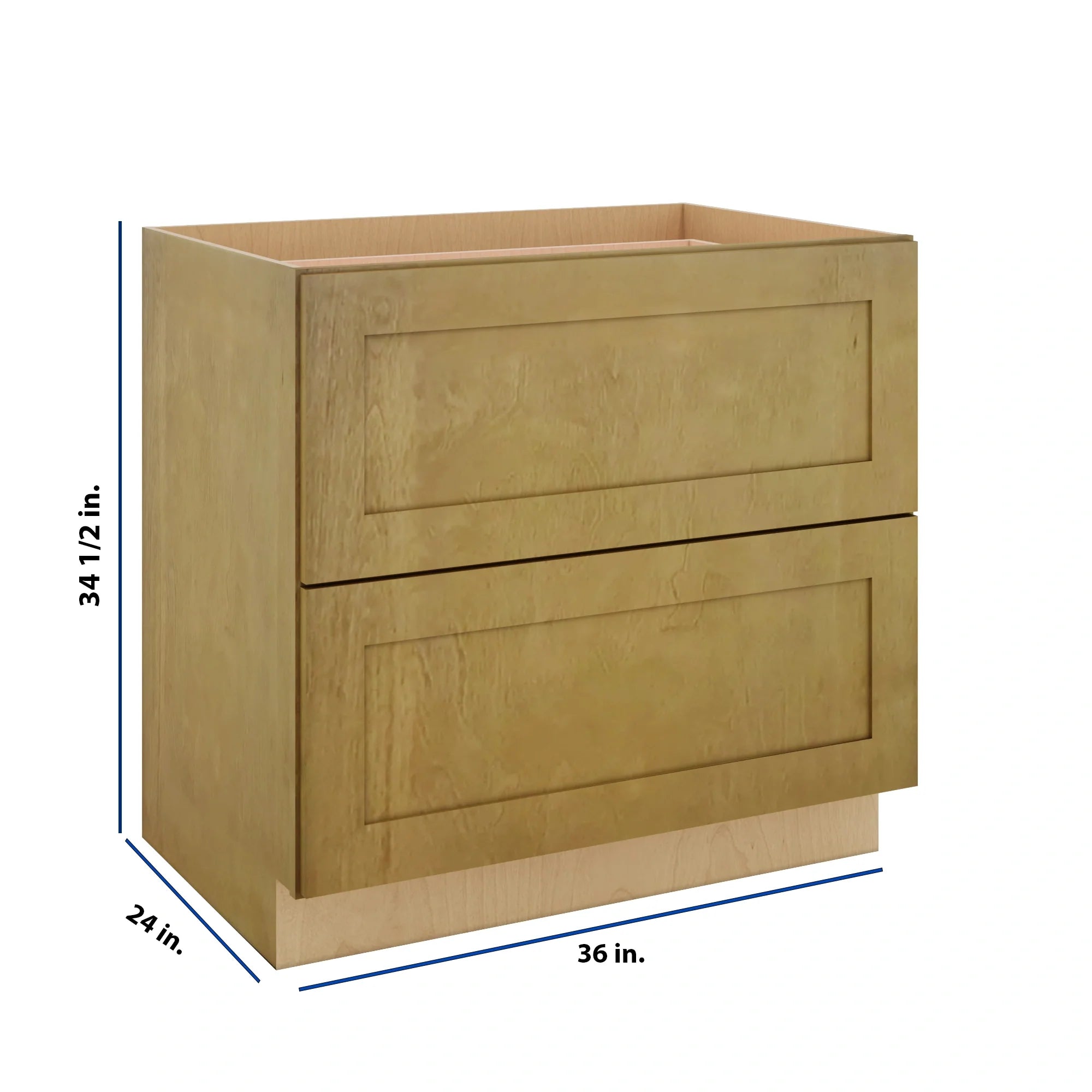 Modernform Cabinet Natural Shaker 36" W X 34 1/2" H X 24" D 2 Drawer Base Cabinet