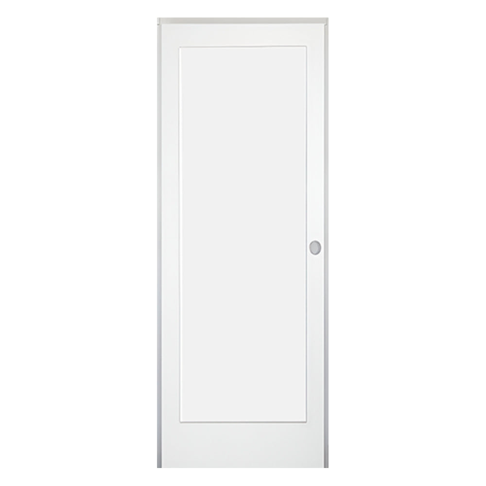 30 in x 80 in White 1-Panel Shaker Solid Core Primed MDF Prehung Interior Door with Black Hinges
