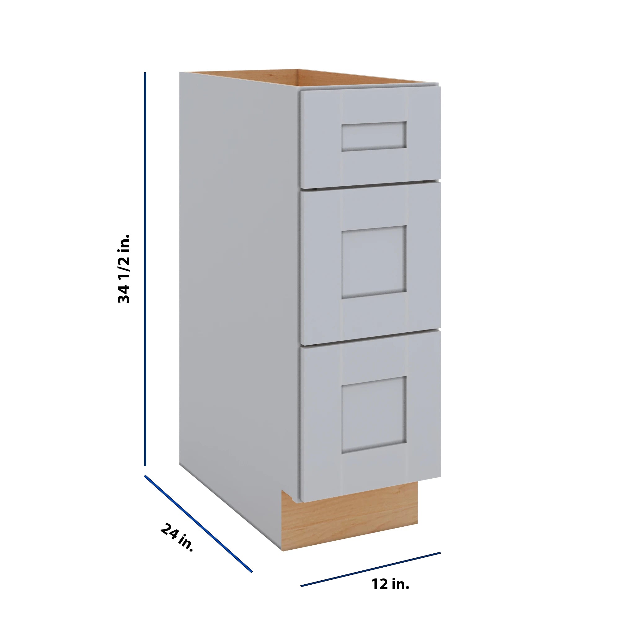 Modernform Cabinet Grey Shaker 12" W X 34 1/2" H X 24" D 3 Drawer Base Cabinet