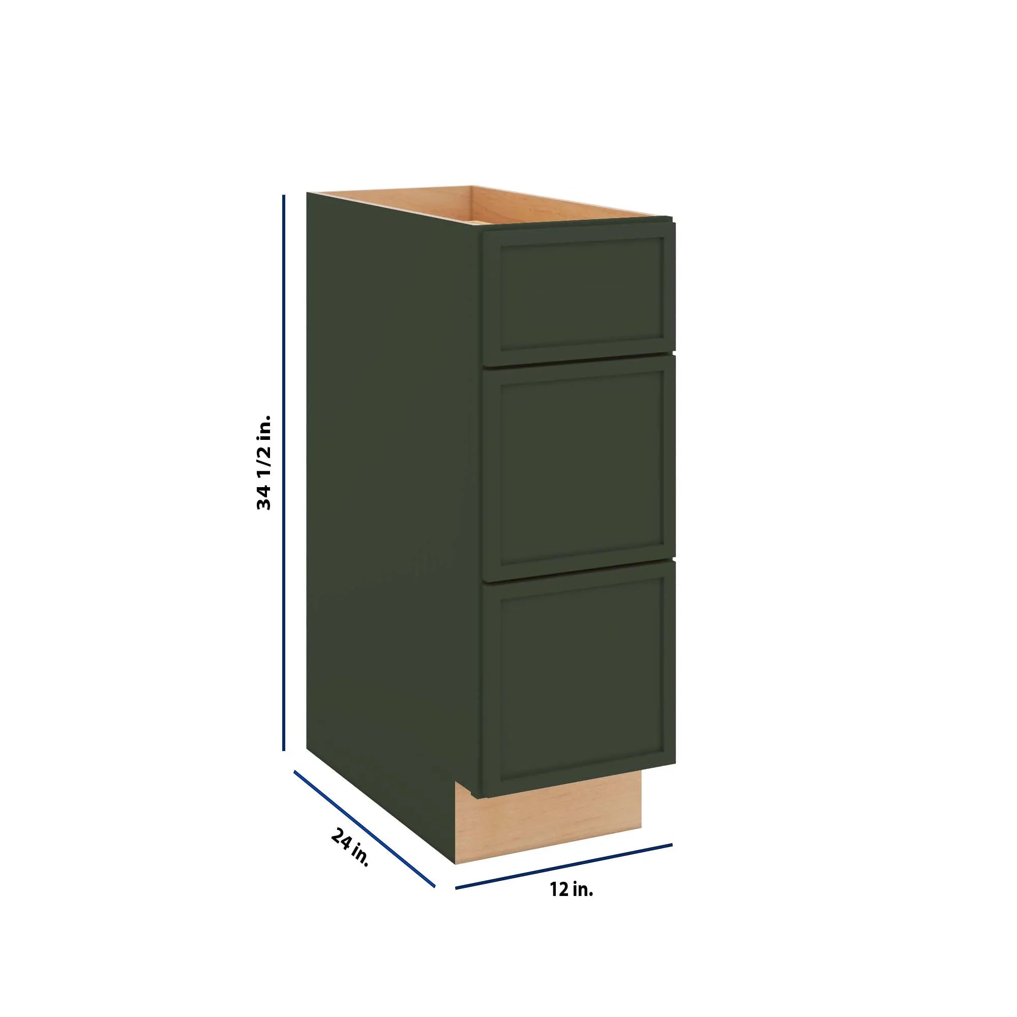 Modernform Cabinet Slim Sage Green 12" W X 34 1/2" H X 24" D 3 Drawer Base Cabinet