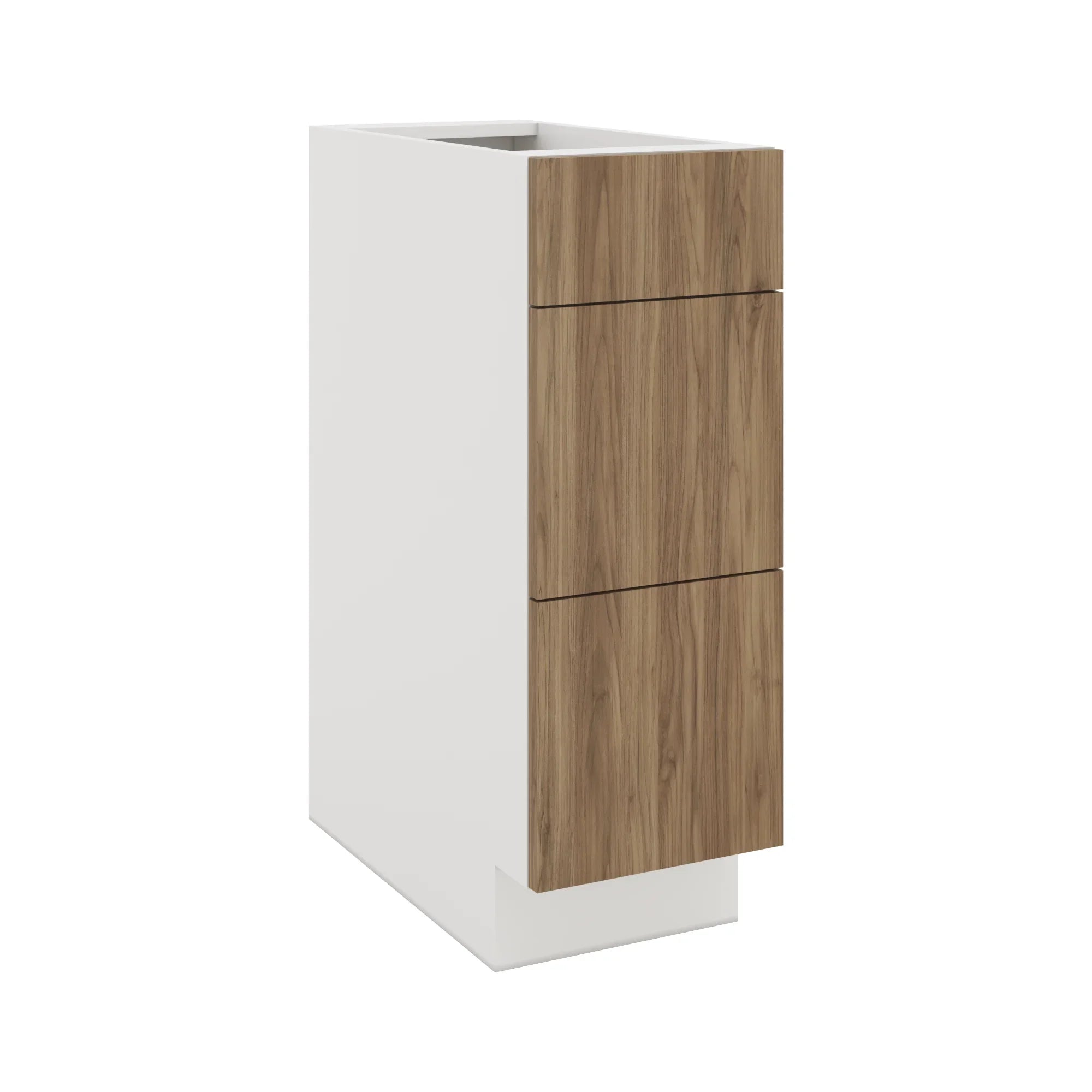 Modernform Cabinet Walnut 12" W X 34 1/2" H X 24" D 3 Drawer Base Cabinet