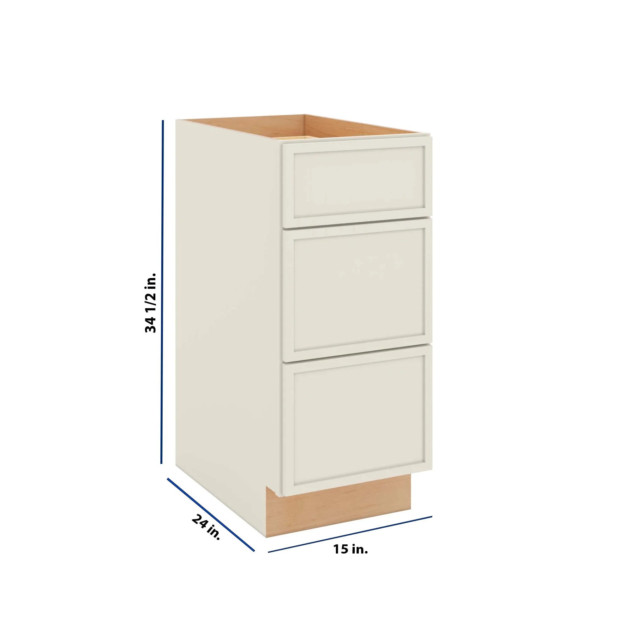 Modernform Cabinet Slim Dove White 15" W X 34 1/2" H X 24" D 3 Drawer Base Cabinet