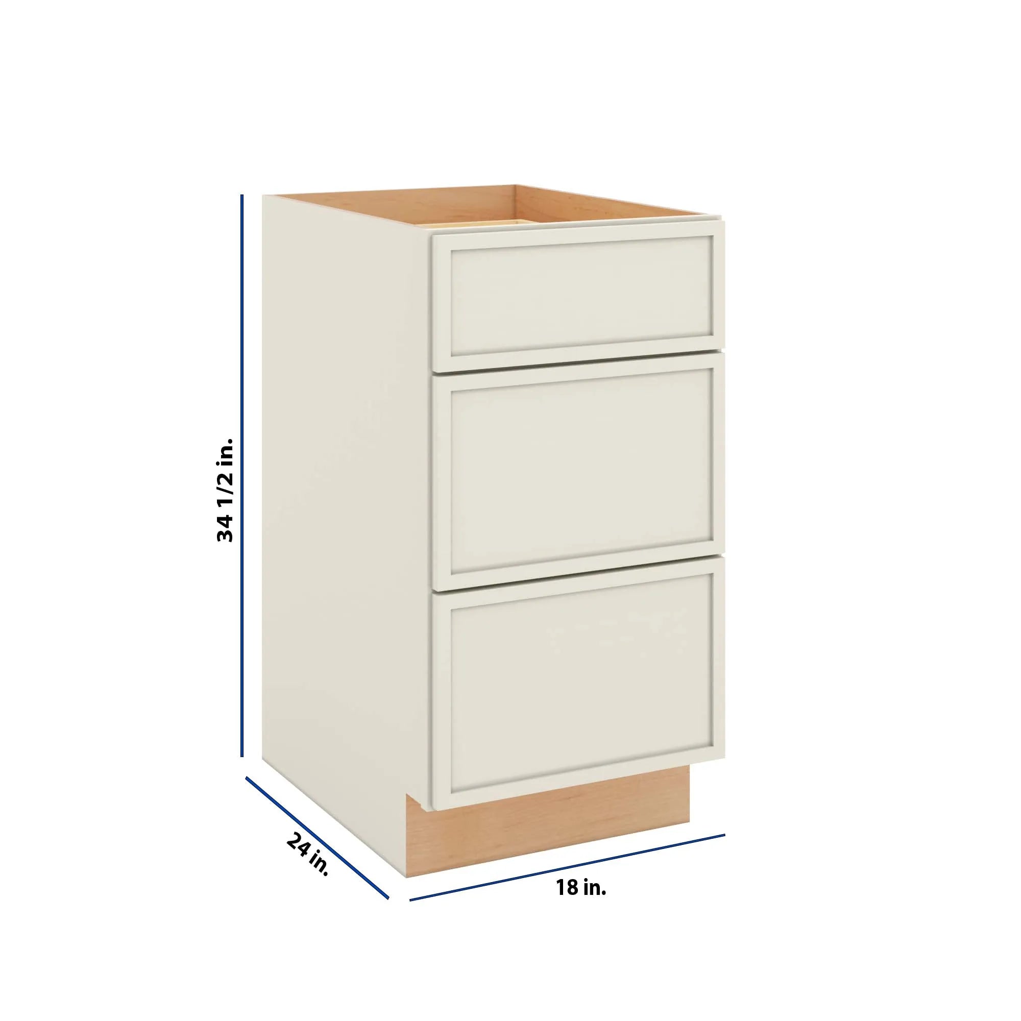 Modernform Cabinet Slim Dove White 18" W X 34 1/2" H X 24" D 3 Drawer Base Cabinet