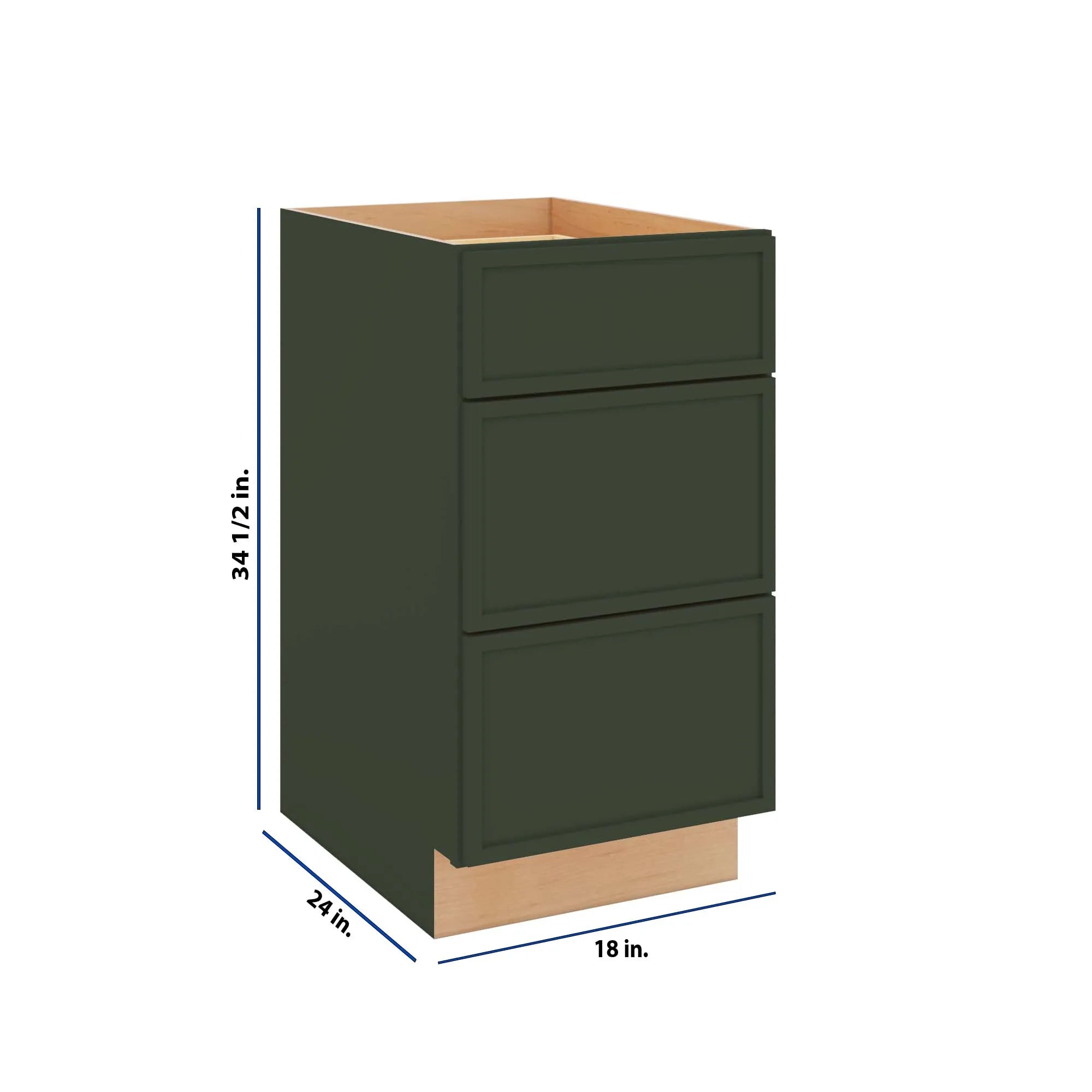 Modernform Cabinet Slim Sage Green 18" W X 34 1/2" H X 24" D 3 Drawer Base Cabinet