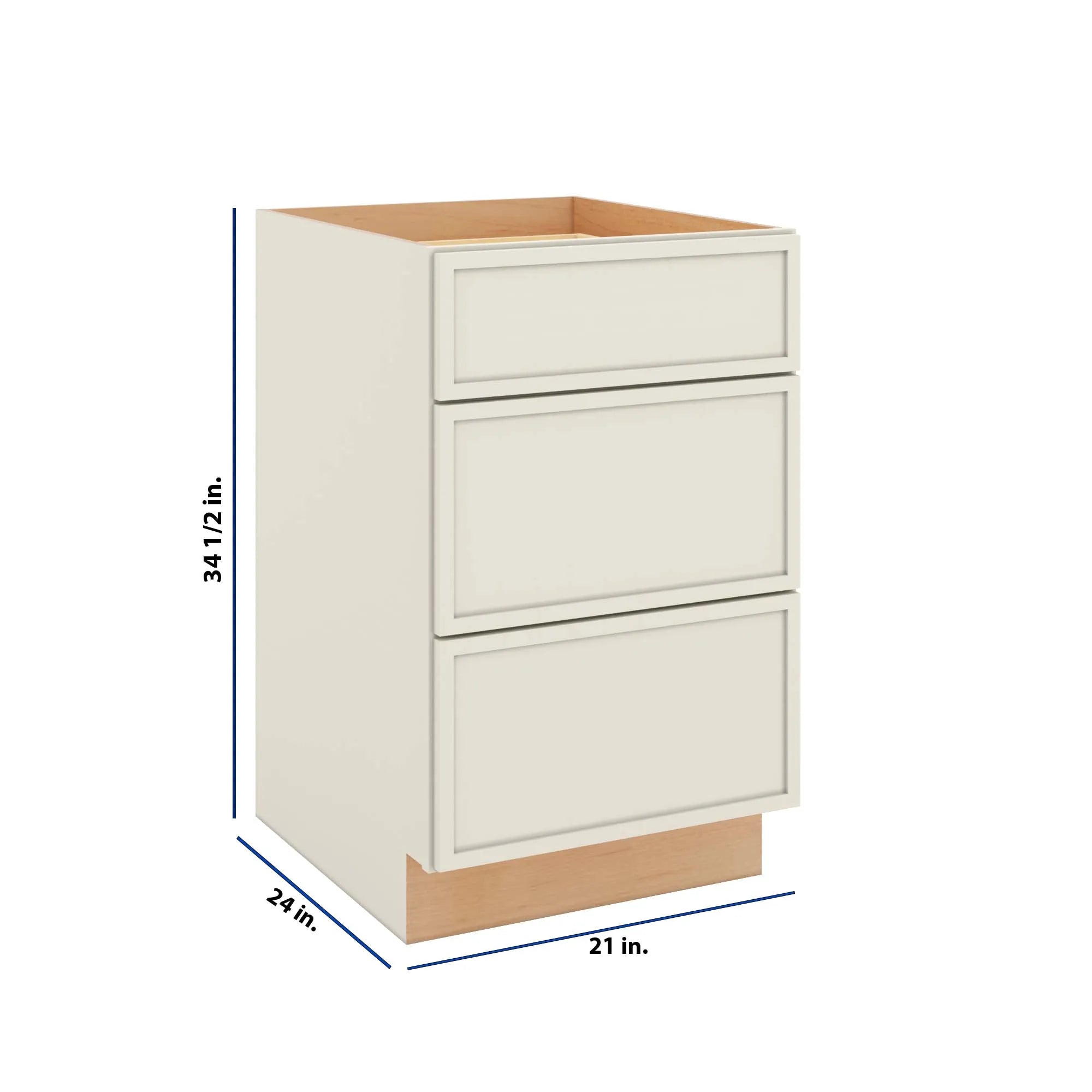 Modernform Cabinet Slim Dove White 21" W X 34 1/2" H X 24" D 3 Drawer Base Cabinet