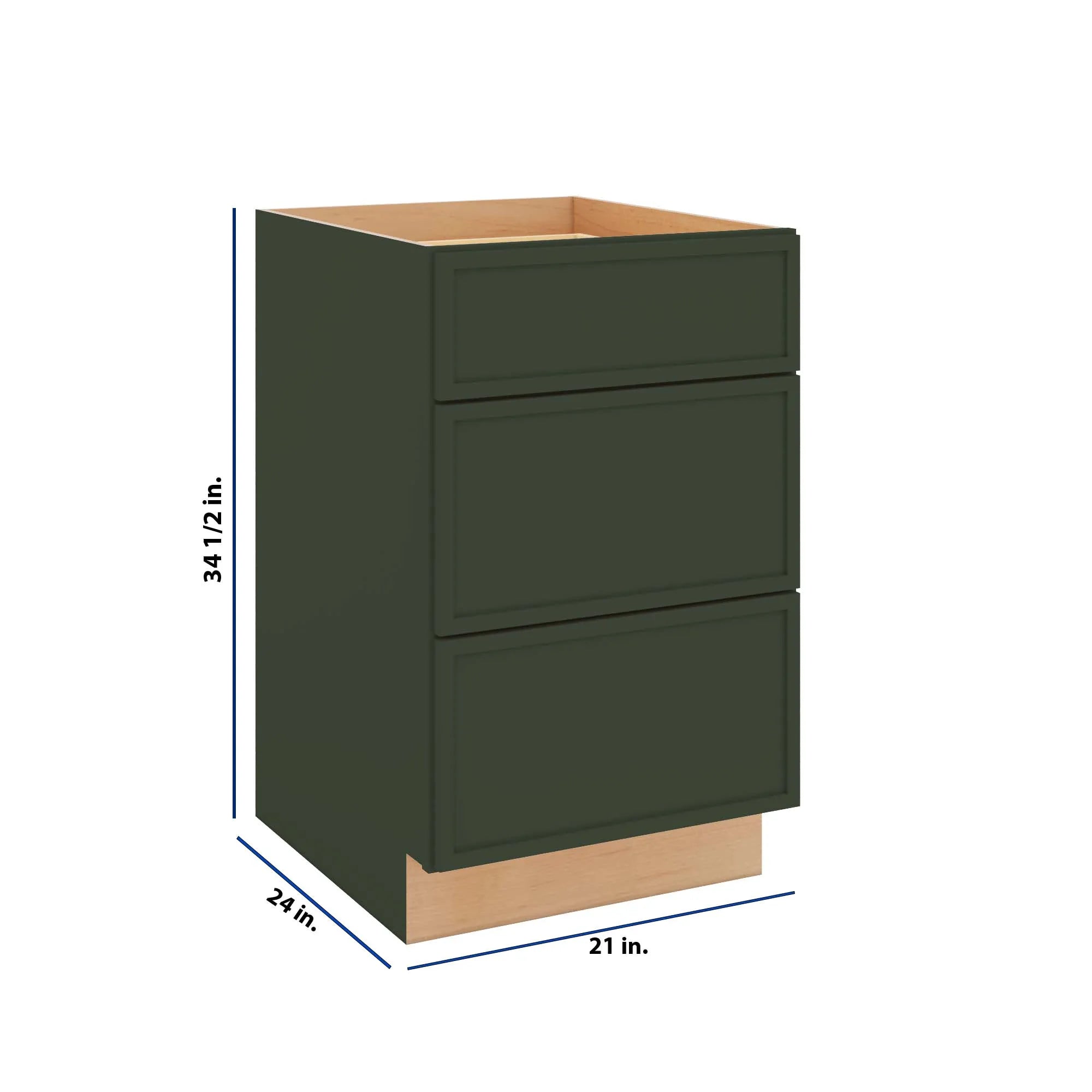 Modernform Cabinet Slim Sage Green 21" W X 34 1/2" H X 24" D 3 Drawer Base Cabinet