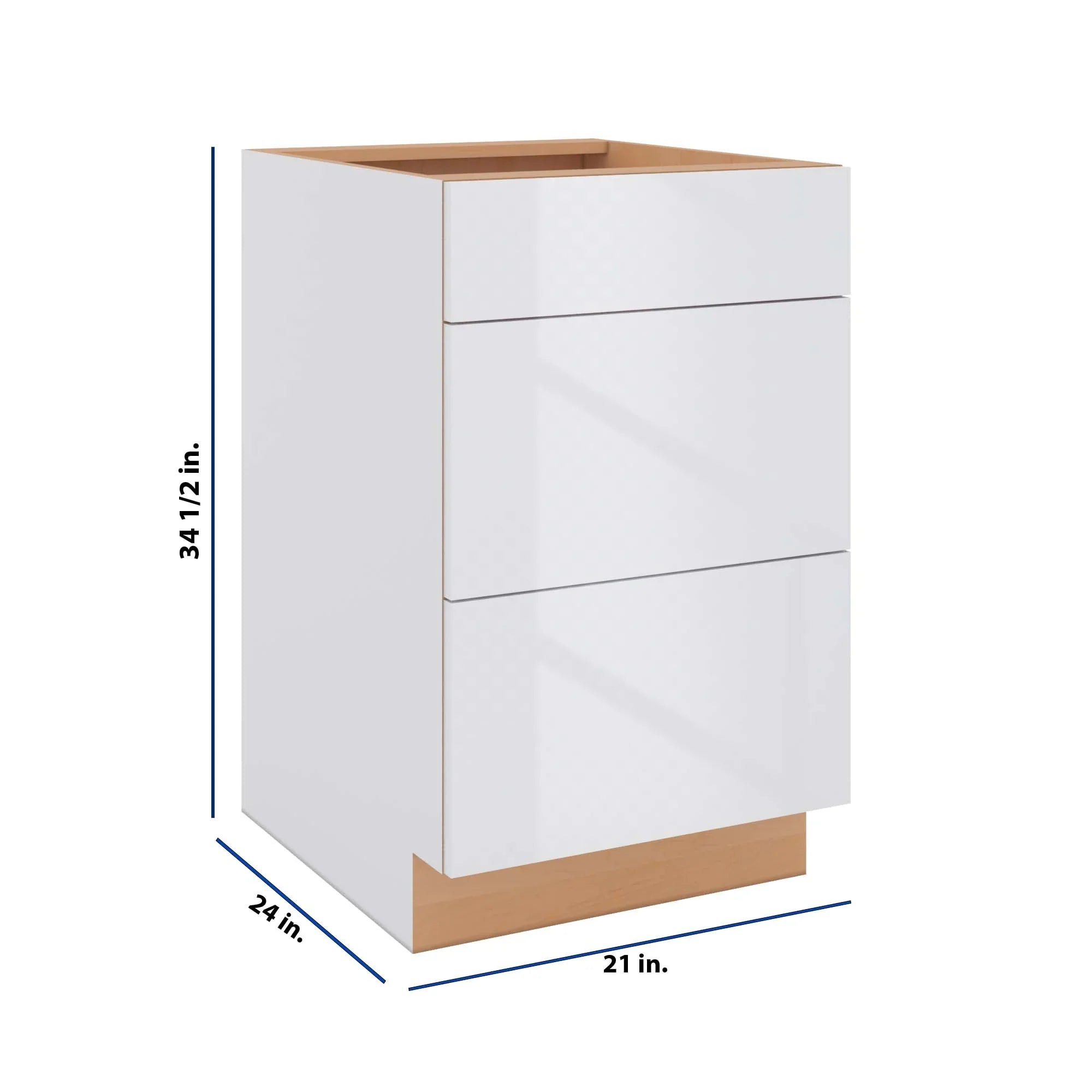 Modernform Cabinet Gloss White 21" W X 34 1/2" H X 24" D 3 Drawer Base Cabinet