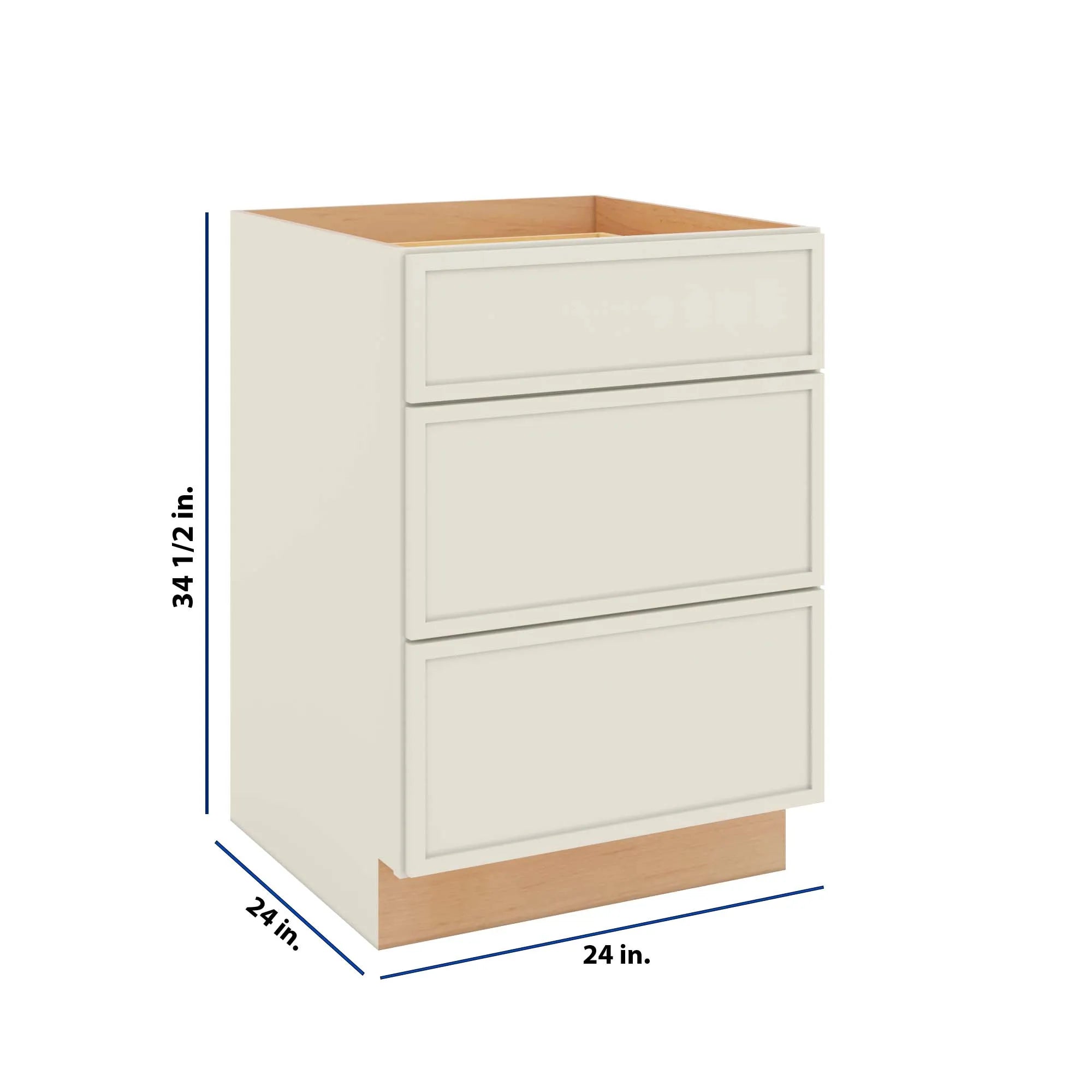 Modernform Cabinet Slim Dove White 24" W X 34 1/2" H X 24" D 3 Drawer Base Cabinet