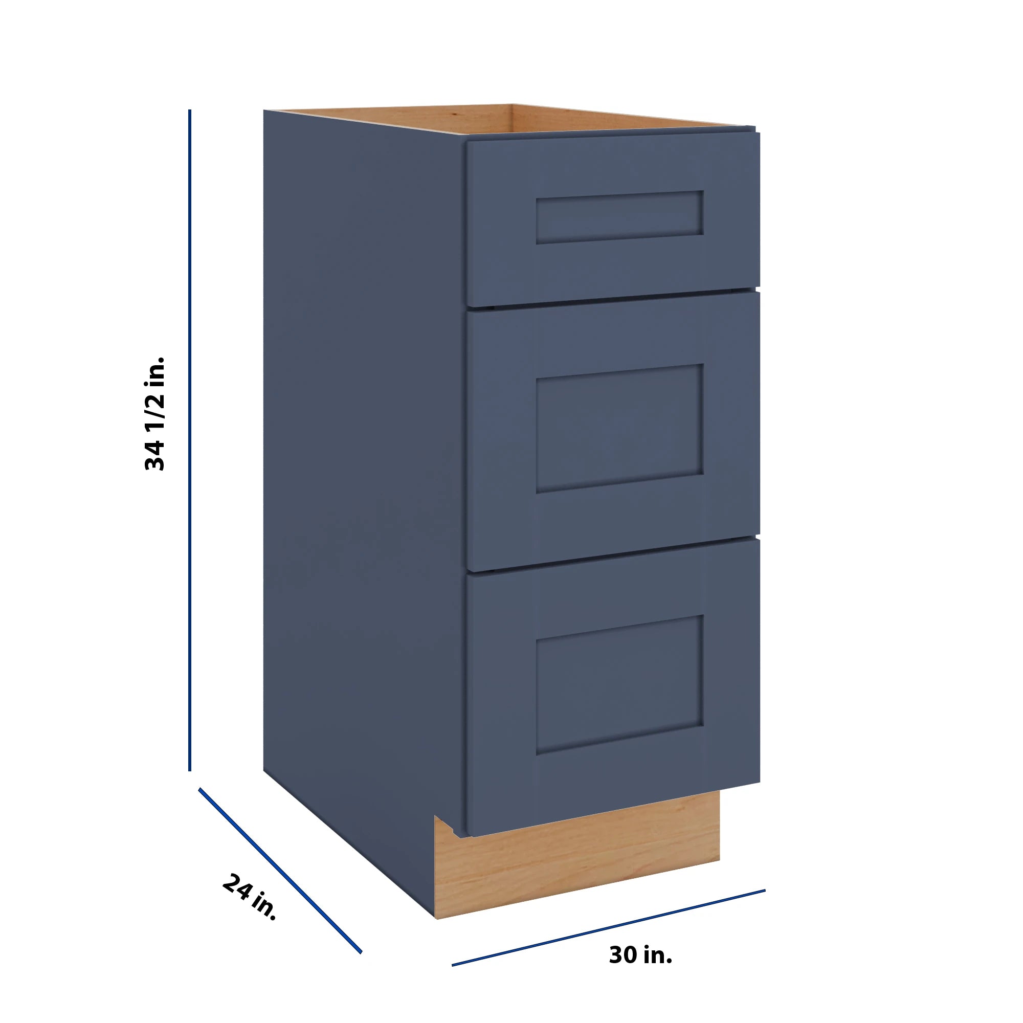 Modernform Cabinet Signature Blue 30" W X 34 1/2" H X 24" D 3 Drawer Base Cabinet
