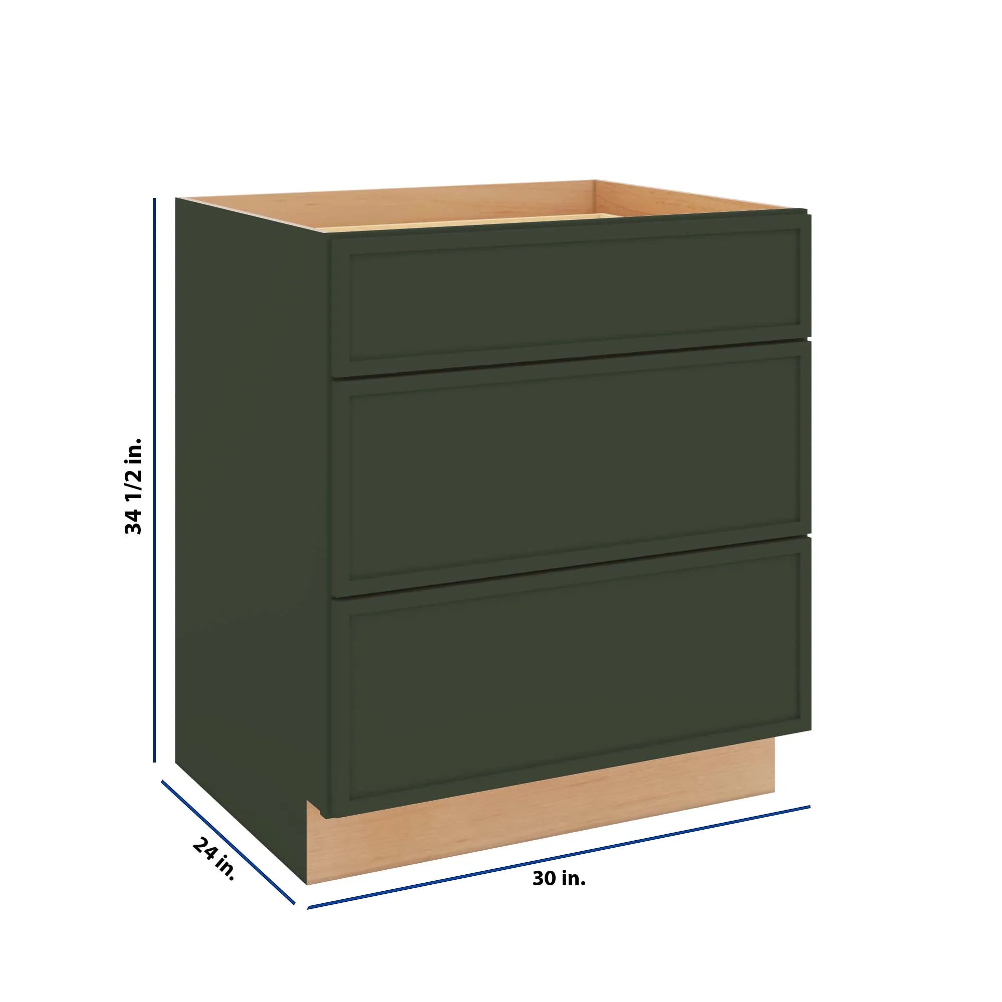Modernform Cabinet Slim Sage Green 30" W X 34 1/2" H X 24" D 3 Drawer Base Cabinet