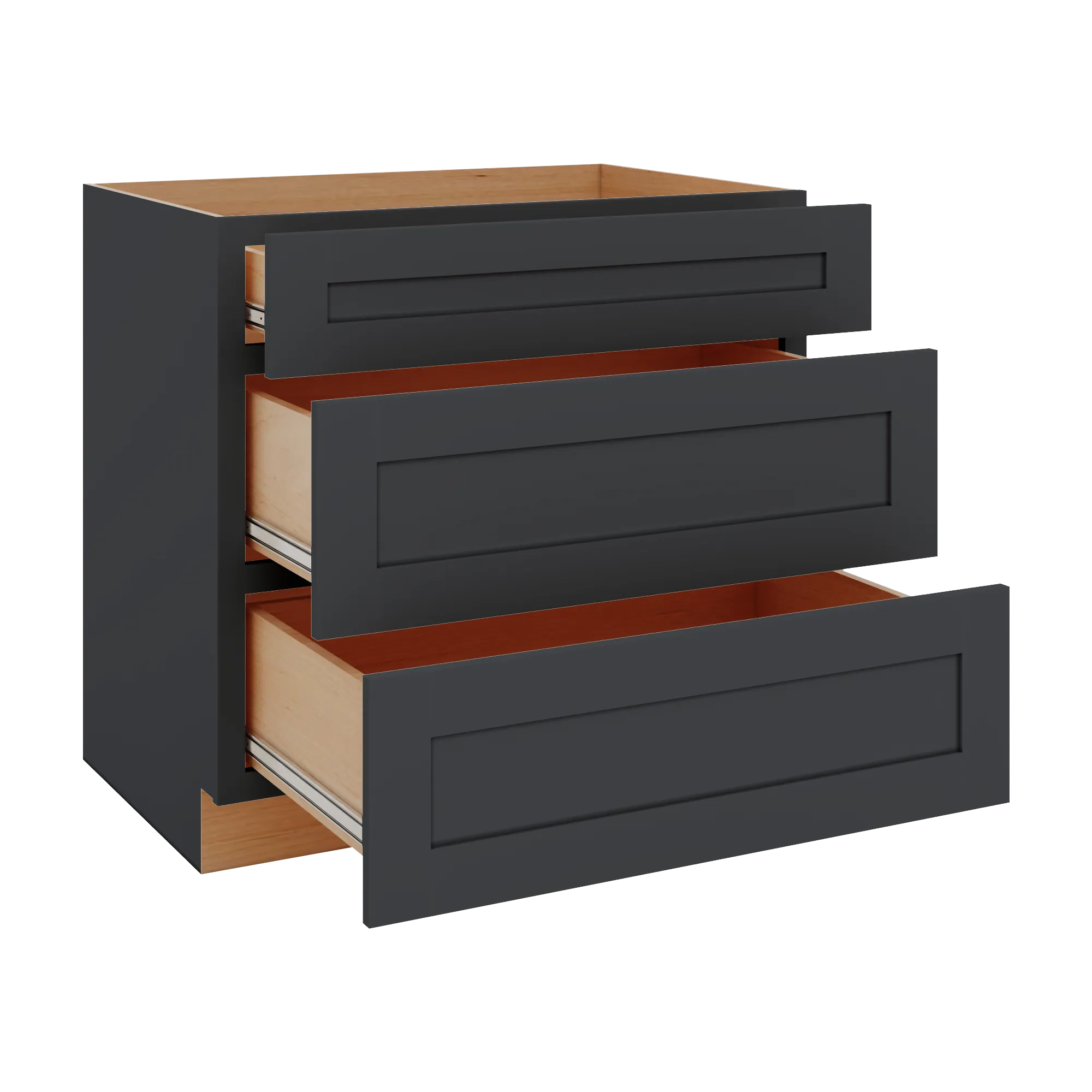 Modernform Cabinet Onyx Black Shaker 36" W X 34 1/2" H X 24" D 3 Drawer Base Cabinet