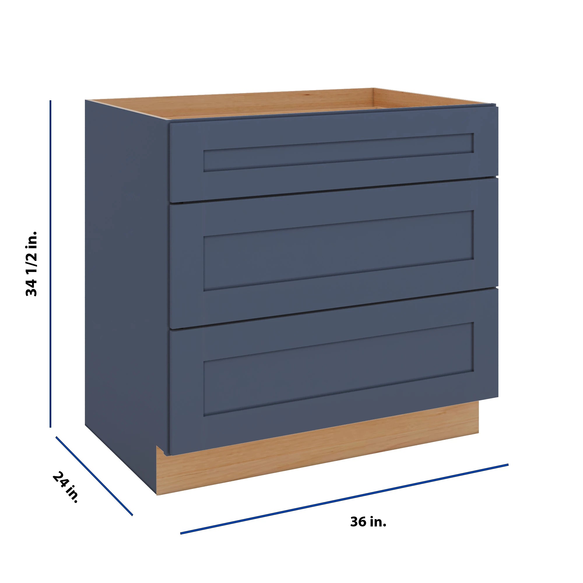 Modernform Cabinet Signature Blue 36" W X 34 1/2" H X 24" D 3 Drawer Base Cabinet