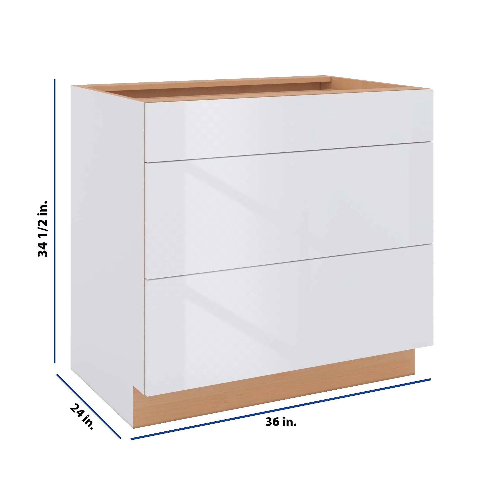 Modernform Cabinet Gloss White 36" W X 34 1/2" H X 24" D 3 Drawer Base Cabinet