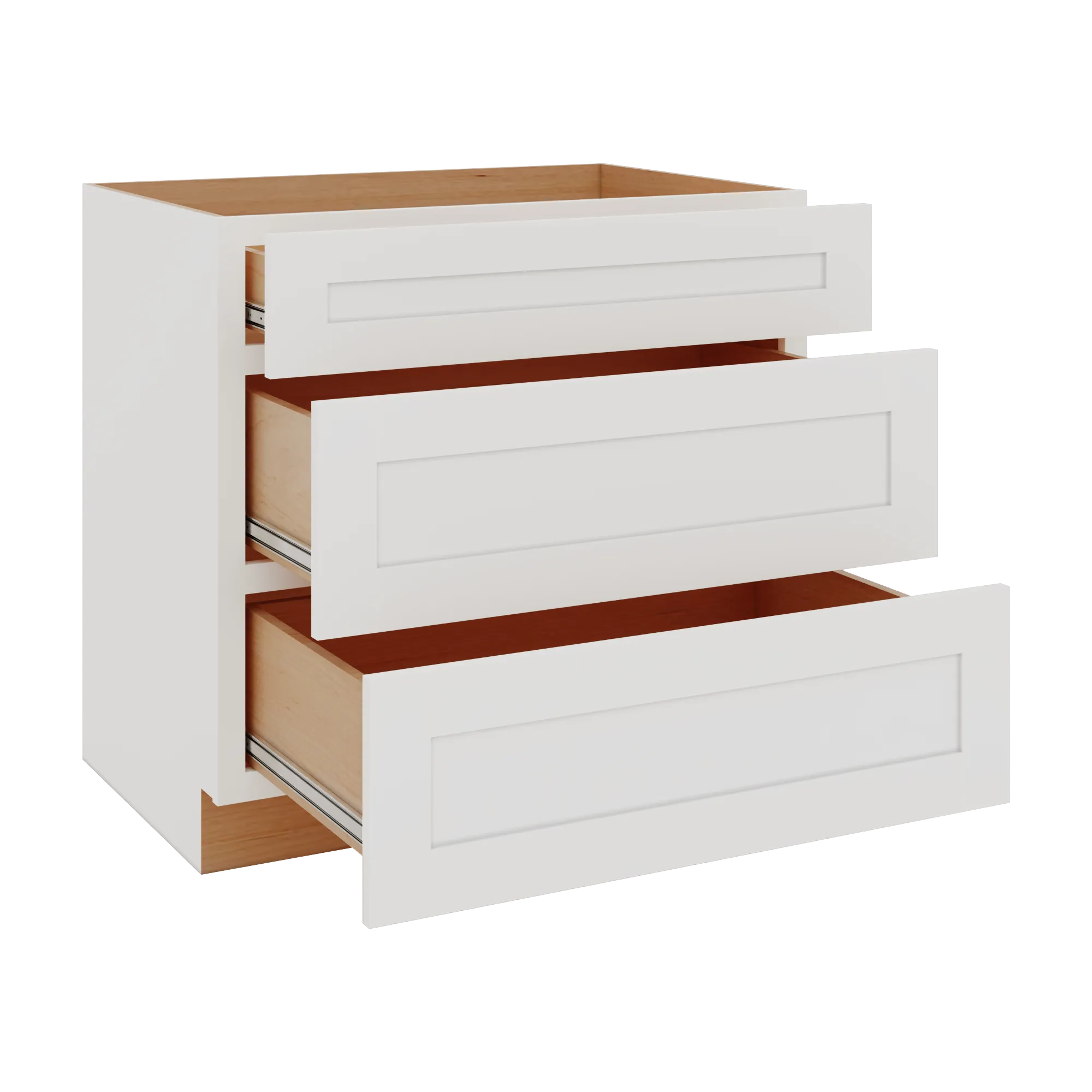 Modernform Cabinet White Shaker 36" W X 34 1/2" H X 24" D 3 Drawer Base Cabinet