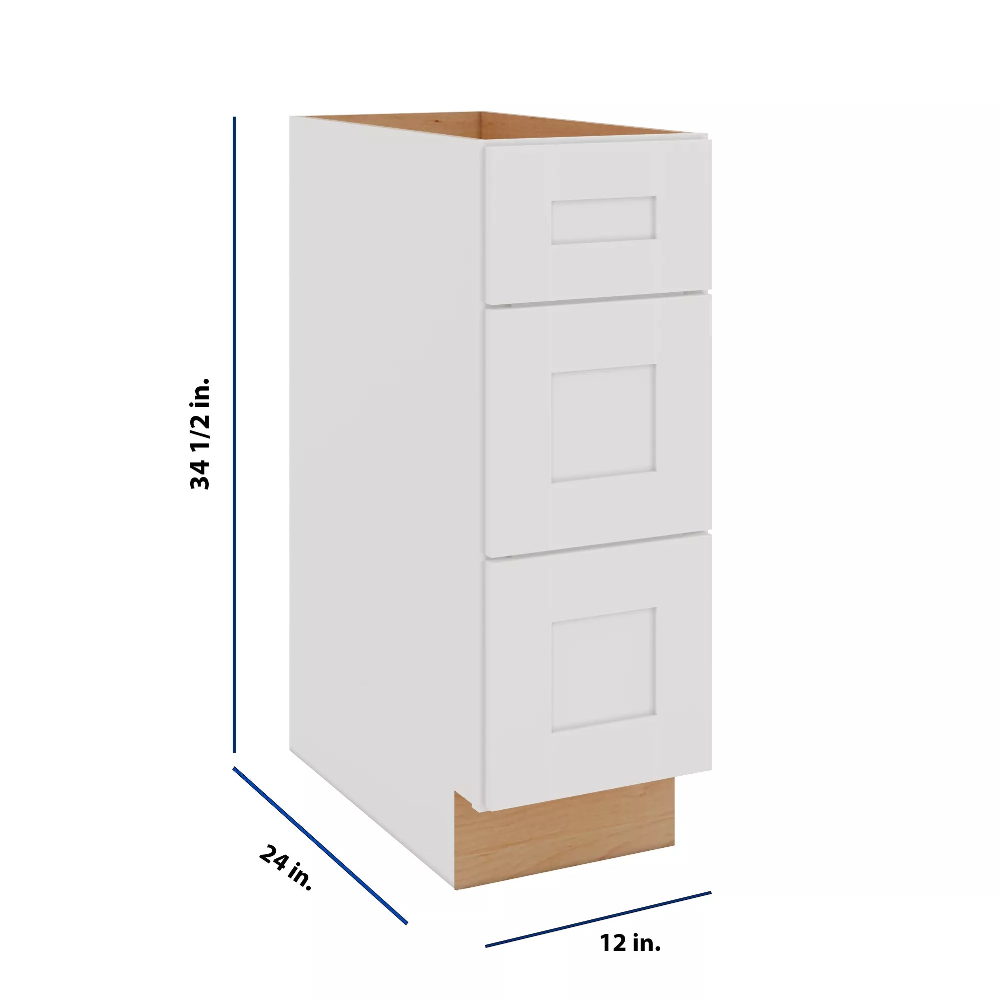 Modernform Cabinet White Shaker 12" W X 34 1/2" H X 24" D 3 Drawer Base Cabinet