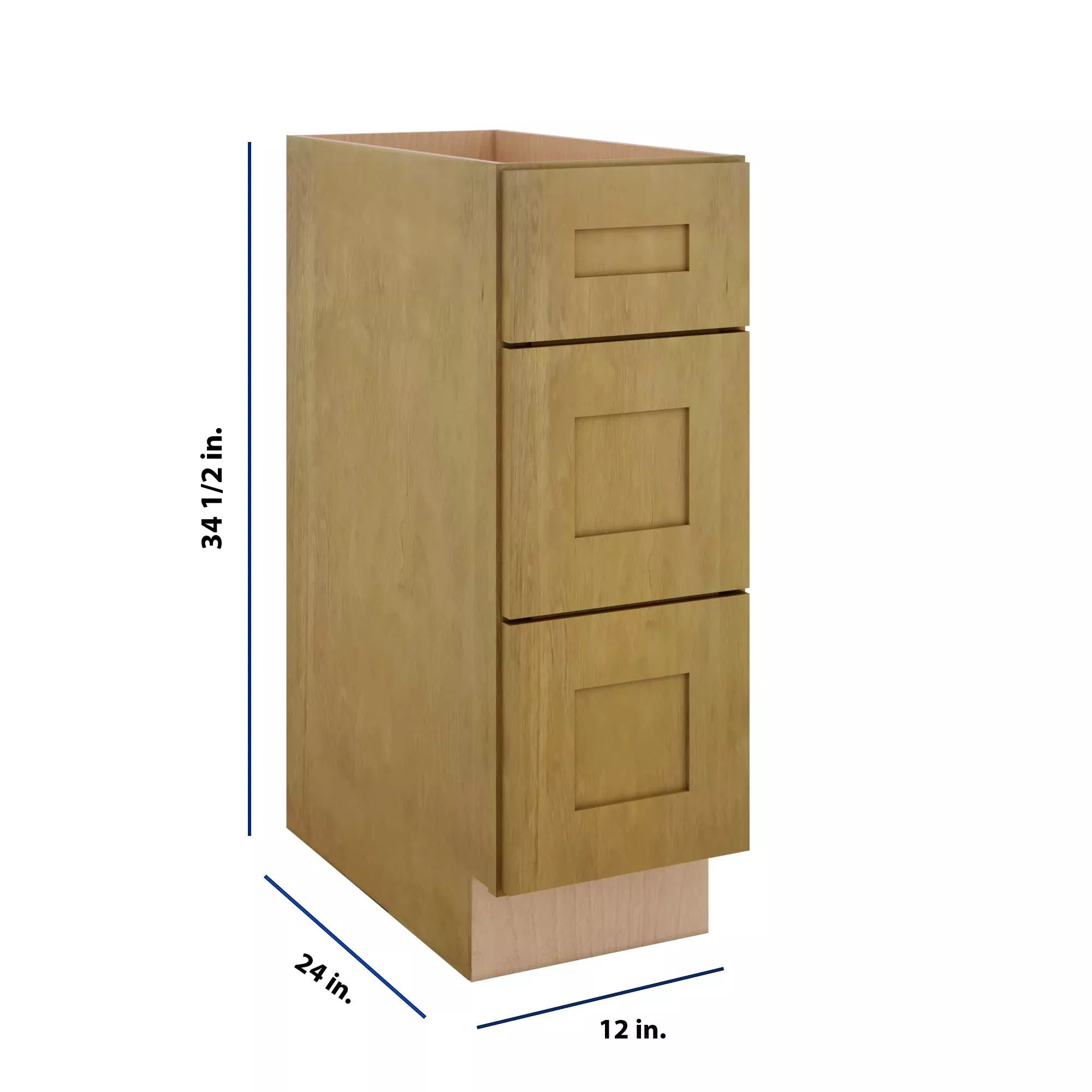 Modernform Cabinet Natural Shaker 12" W X 34 1/2" H X 24" D 3 Drawer Base Cabinet