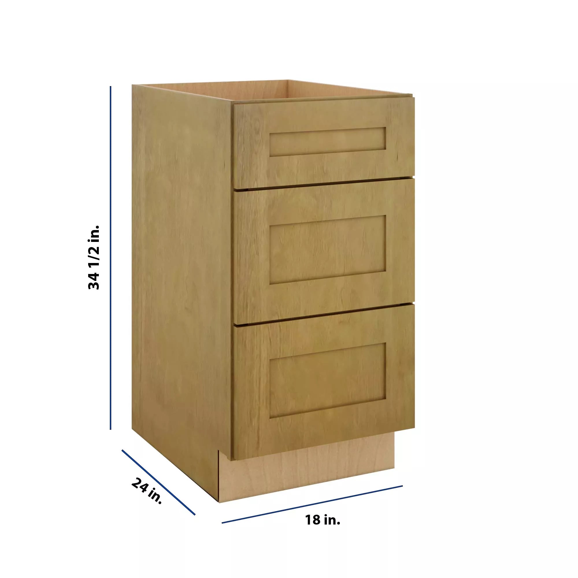 Modernform Cabinet Natural Shaker 18" W X 34 1/2" H X 24" D 3 Drawer Base Cabinet