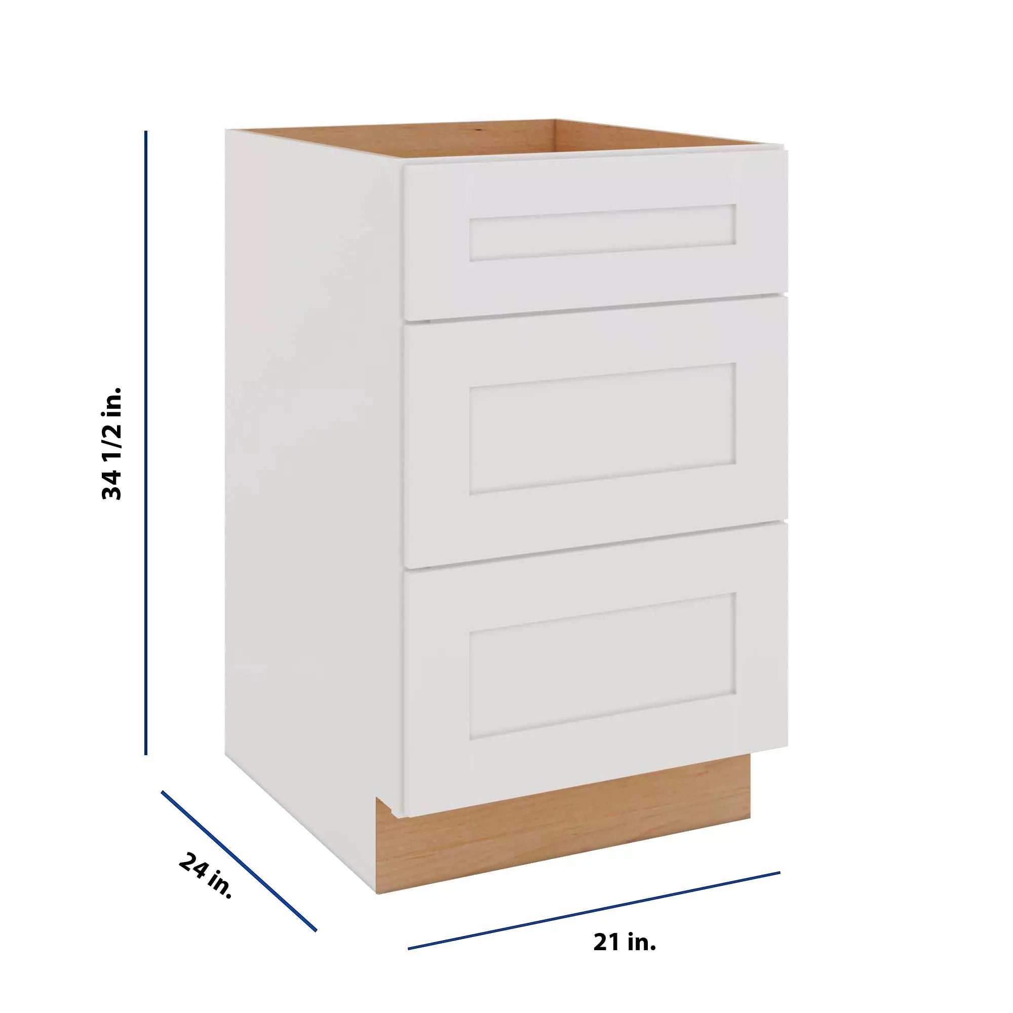 Modernform Cabinet White Shaker 21" W X 34 1/2" H X 24" D 3 Drawer Base Cabinet