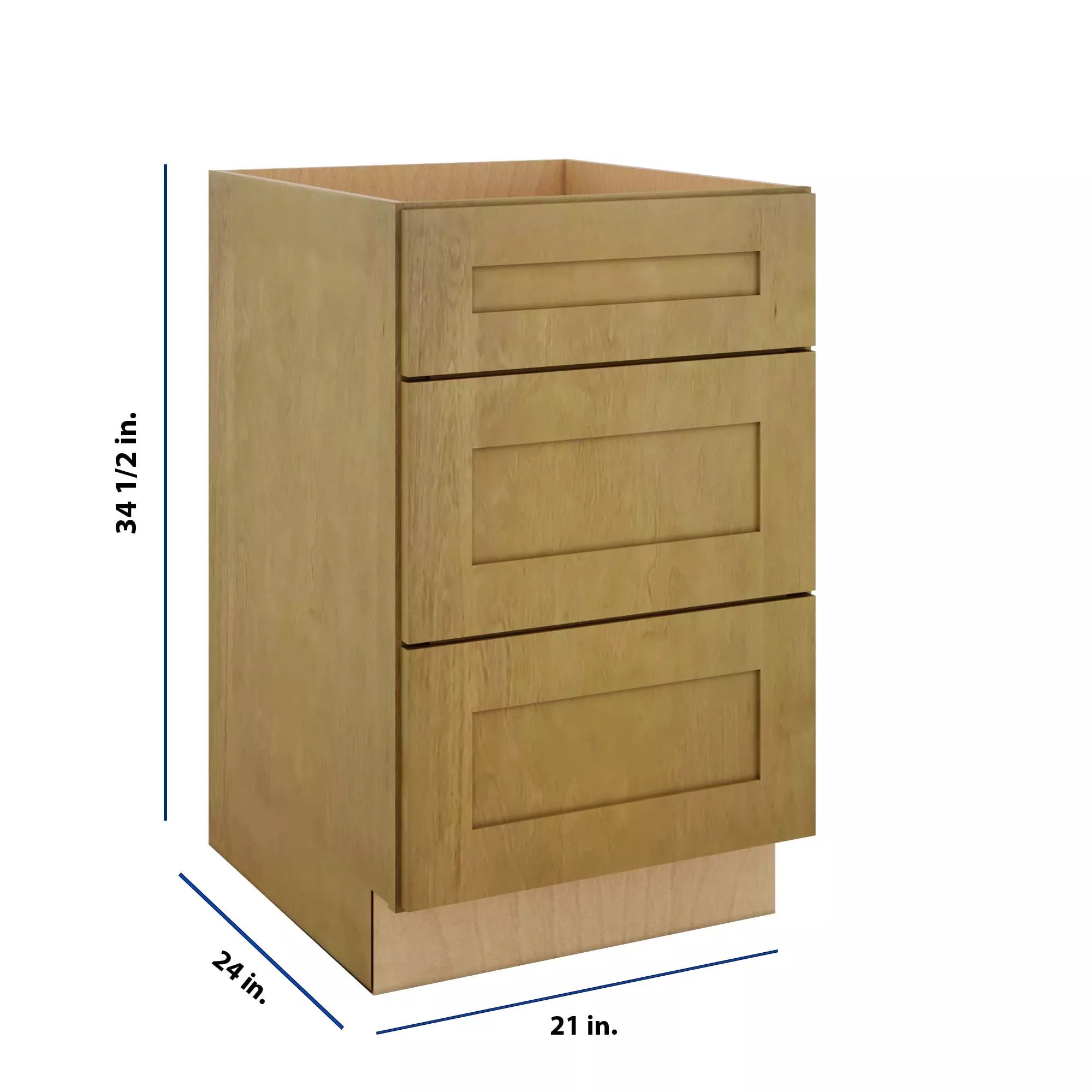 Modernform Cabinet Natural Shaker 21" W X 34 1/2" H X 24" D 3 Drawer Base Cabinet