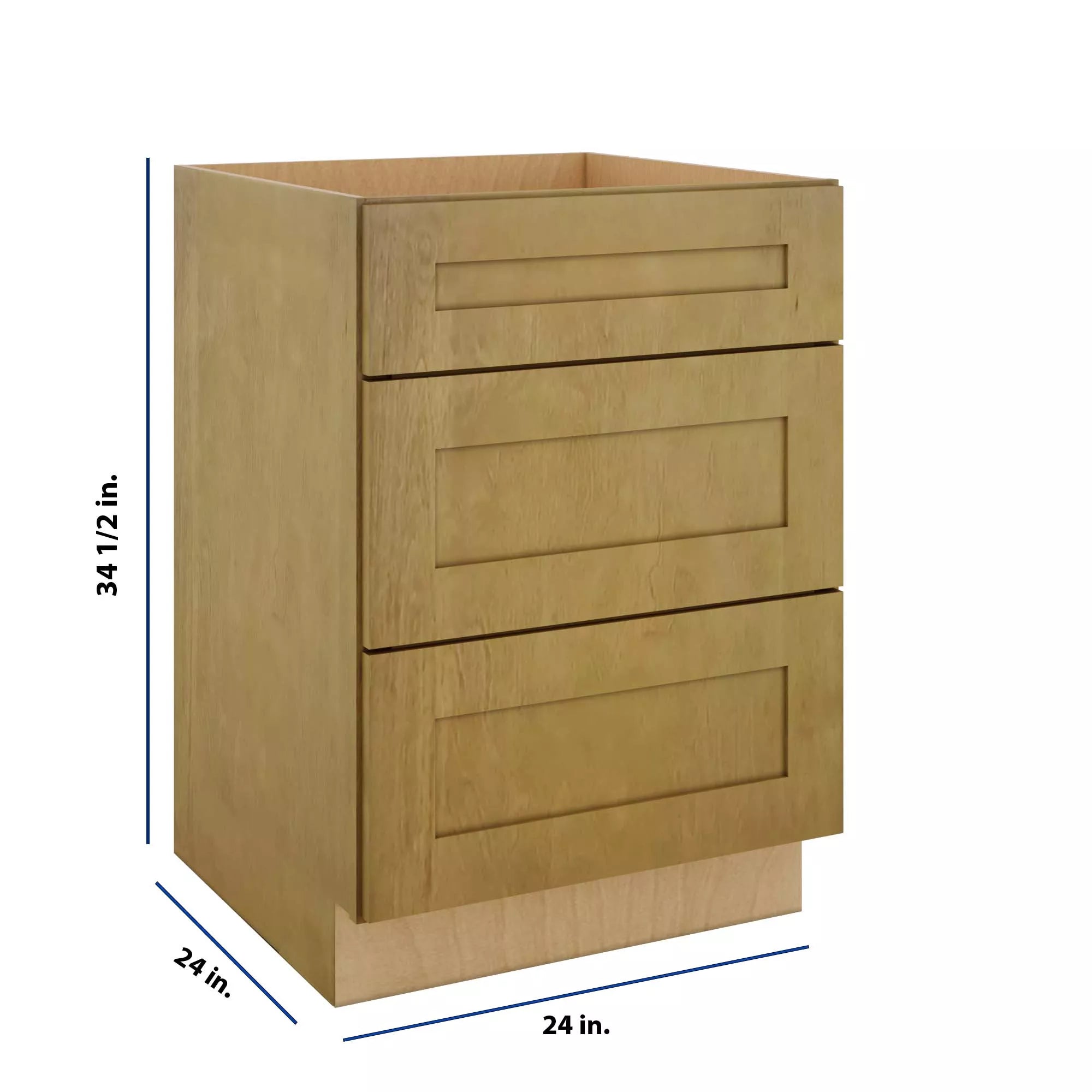 Modernform Cabinet Natural Shaker 24" W X 34 1/2" H X 24" D 3 Drawer Base Cabinet
