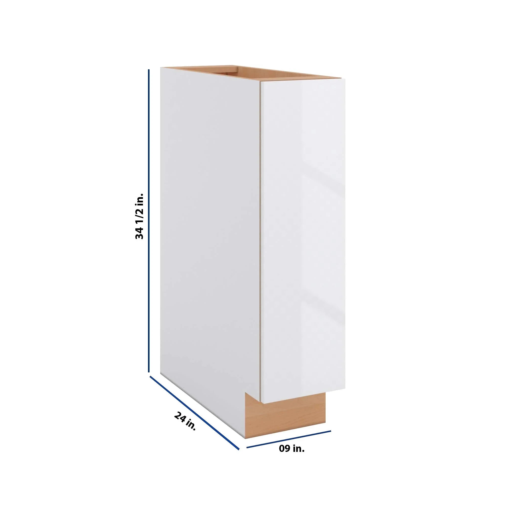 Modernform Cabinet Gloss White 9" W X 34 1/2" H X 24" D Full Height Single Door Base Cabinet