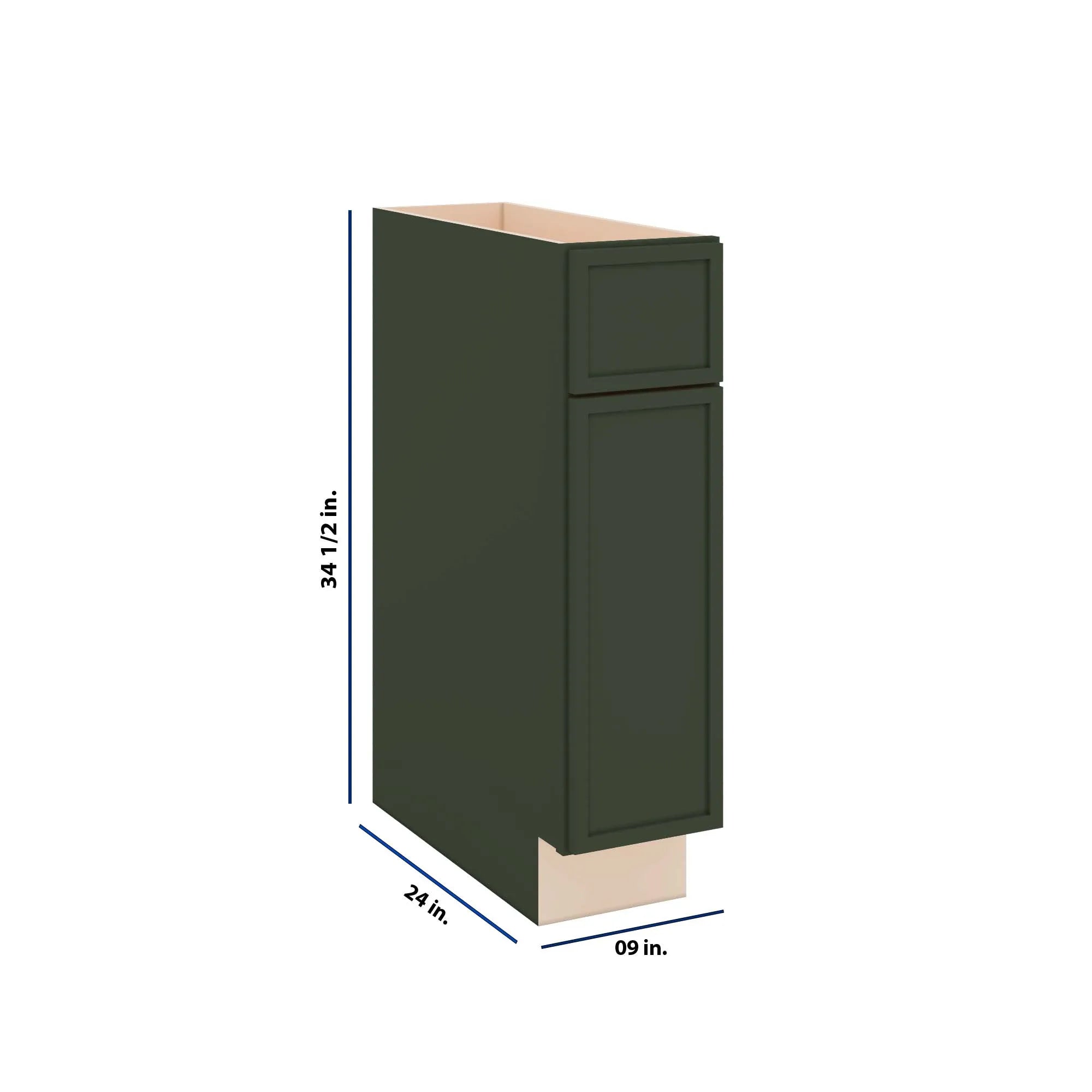 Modernform Cabinet Slim Sage Green 09" W X 34 1/2" H X 24" D Single Door Base Cabinet