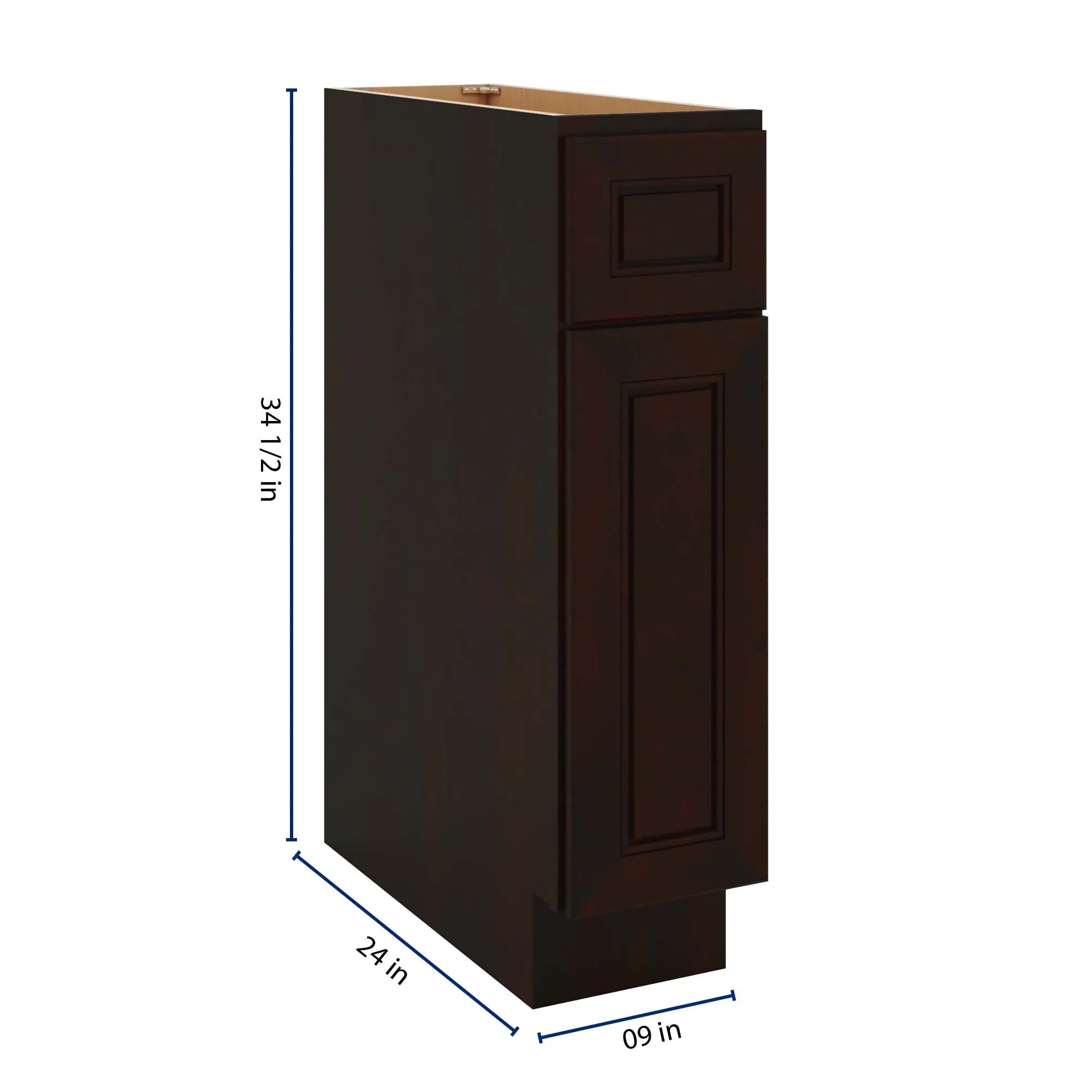 J&K Espresso K8 Single Door Standard Base Cabinet - 9" W