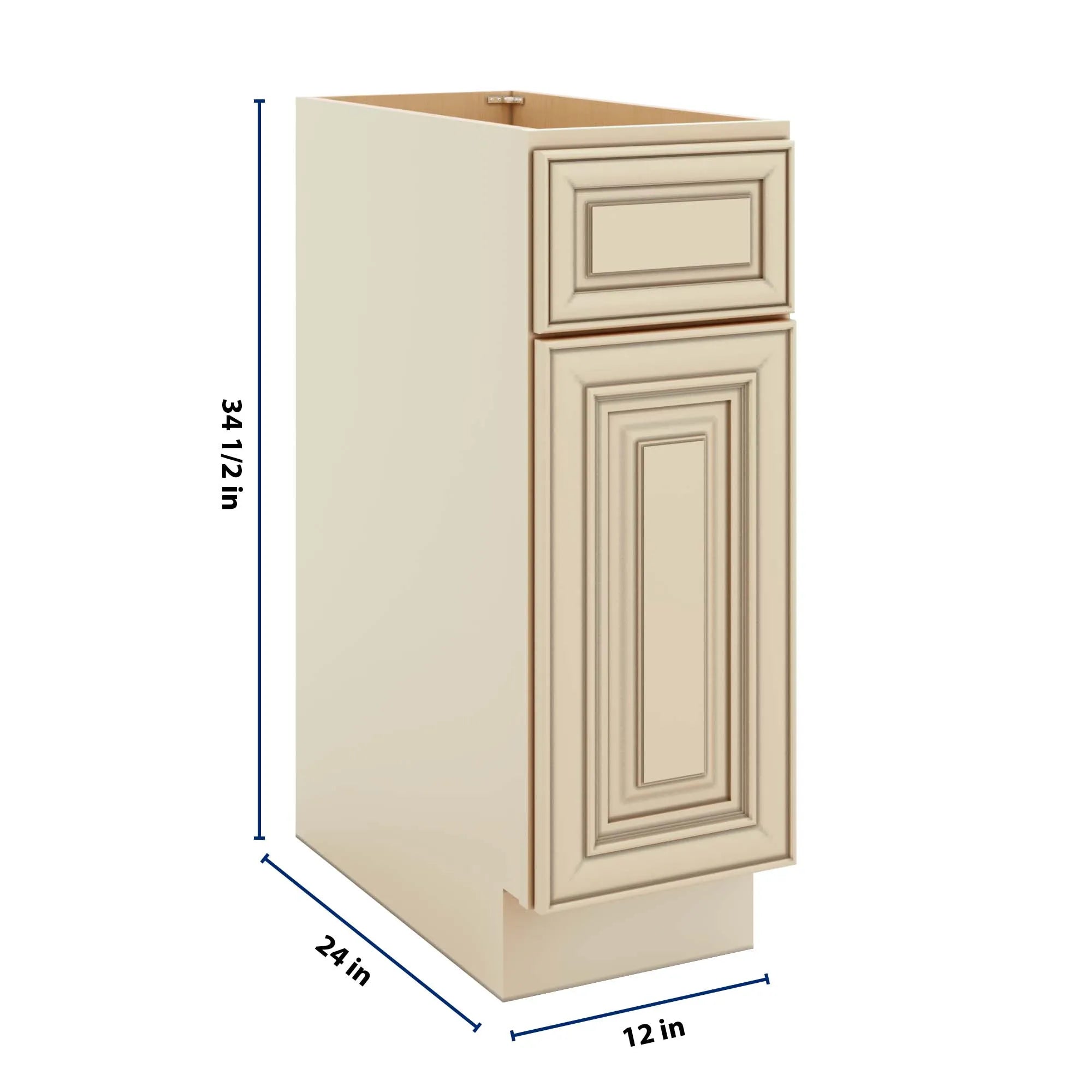 J&K Creme Glazed A7 Single Door Standard Base Cabinet - 12" W