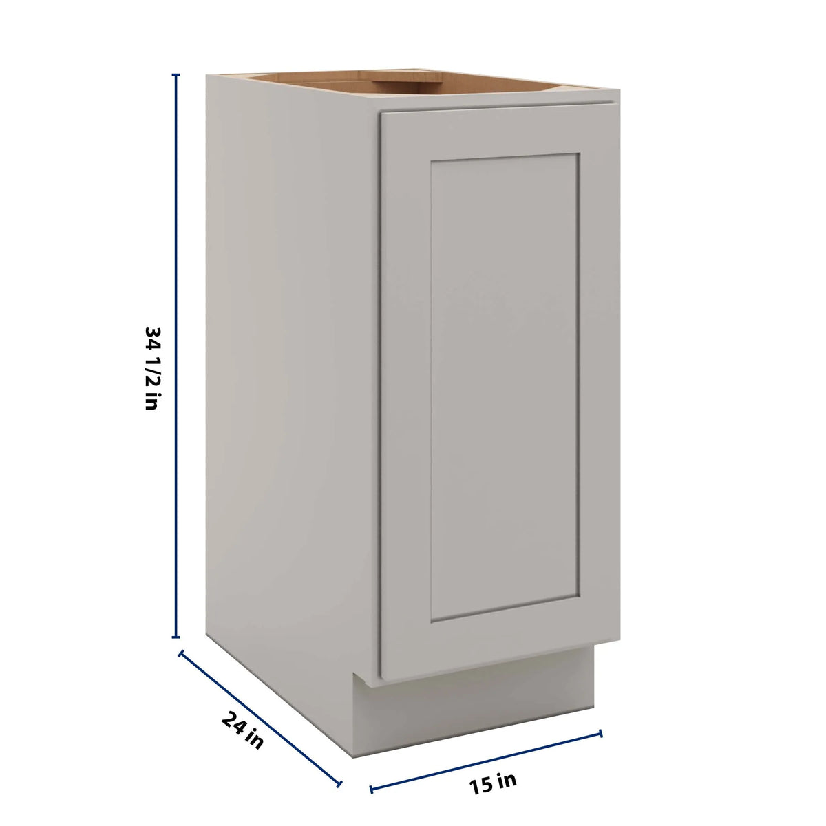 CNC Luxor 5-Piece Misty Grey 15" W Full Height Single Door Base Cabinet W/ 1 Pullout Shelf