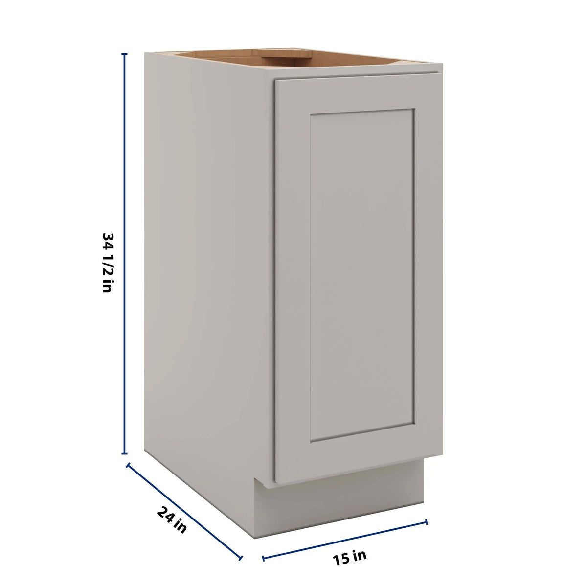 CNC Luxor 5-Piece Misty Grey 15" W Full Height Single Door Base Cabinet W/ 2 Pullout Shelf