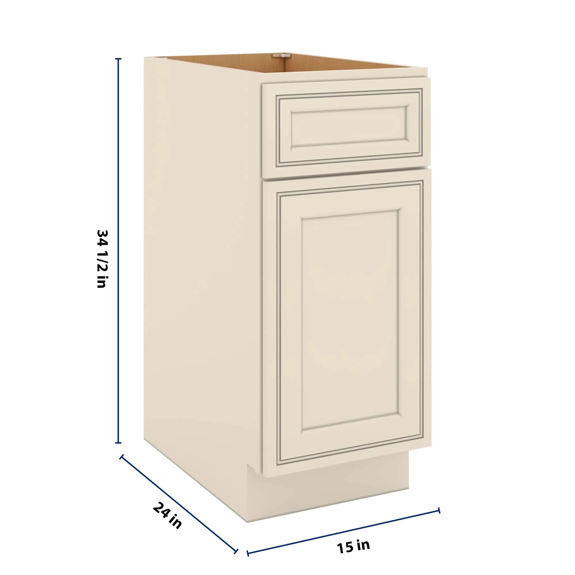 J&K Pearl Glazed H9 Single Door Standard Base Cabinet - 15" W