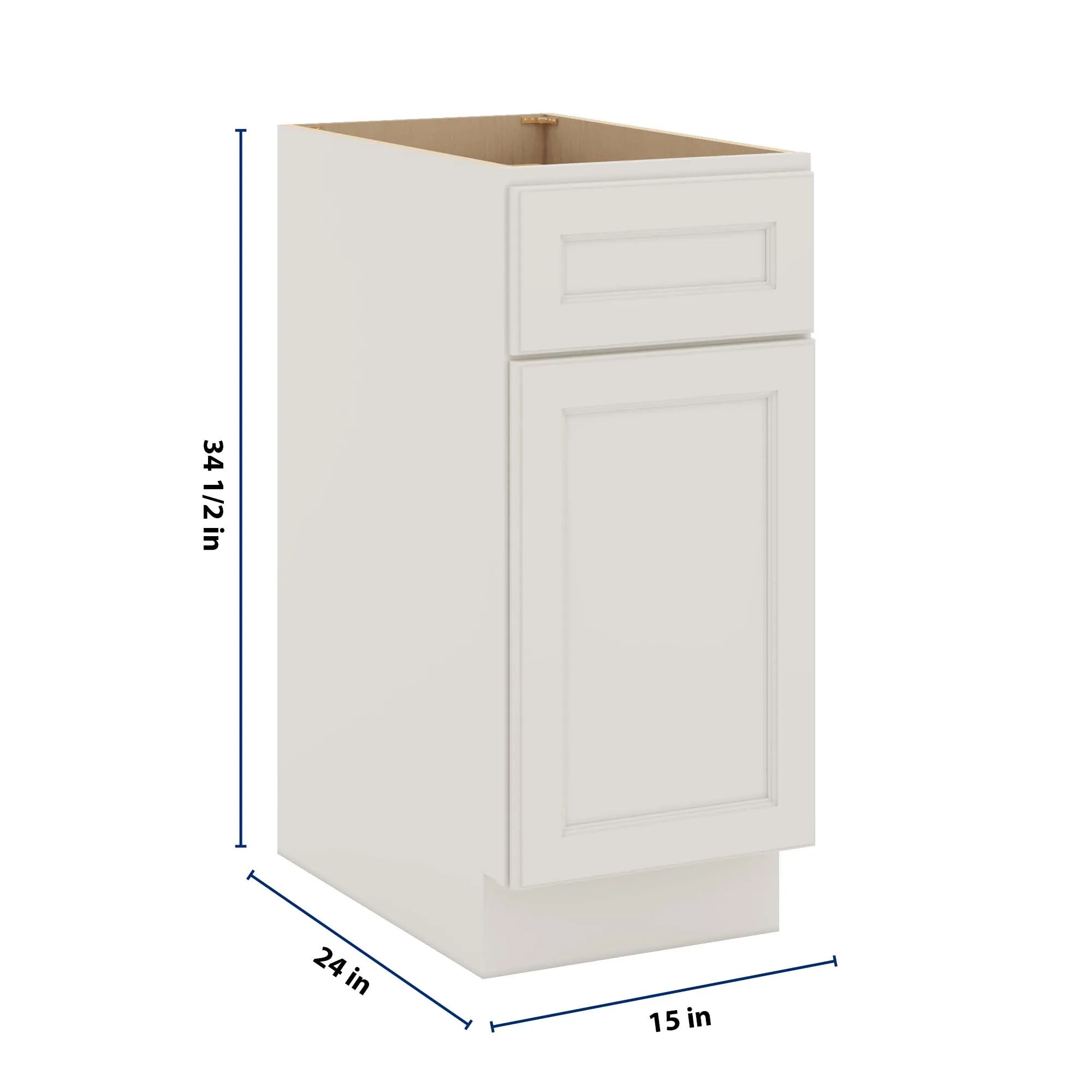 J&K Dove E1 Single Door Standard Base Cabinet - 15" W