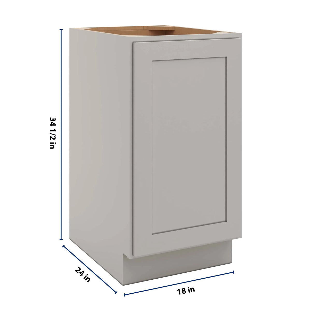 CNC Luxor 5-Piece Misty Grey 18" W Full Height Single Door Base Cabinet W/ 2 Pullout Shelf