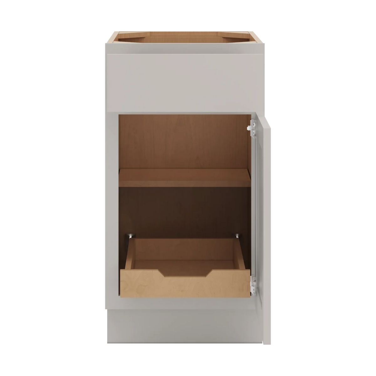 cnc luxor misty grey 18 w single door base cabinet w 1 pullout shelf