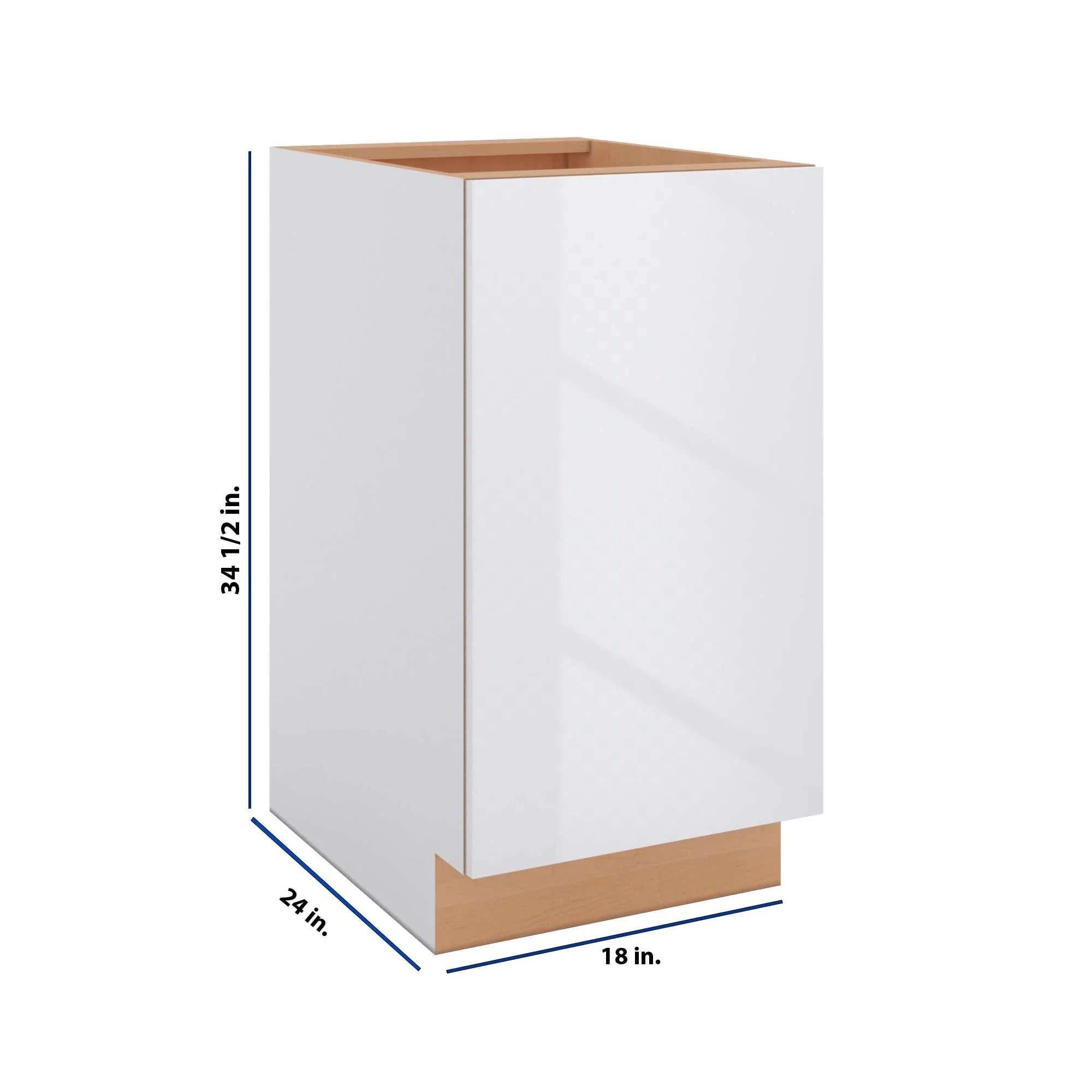 Modernform Cabinet Gloss White 18" W X 34 1/2" H X 24" D Full Height Single Door Base Cabinet