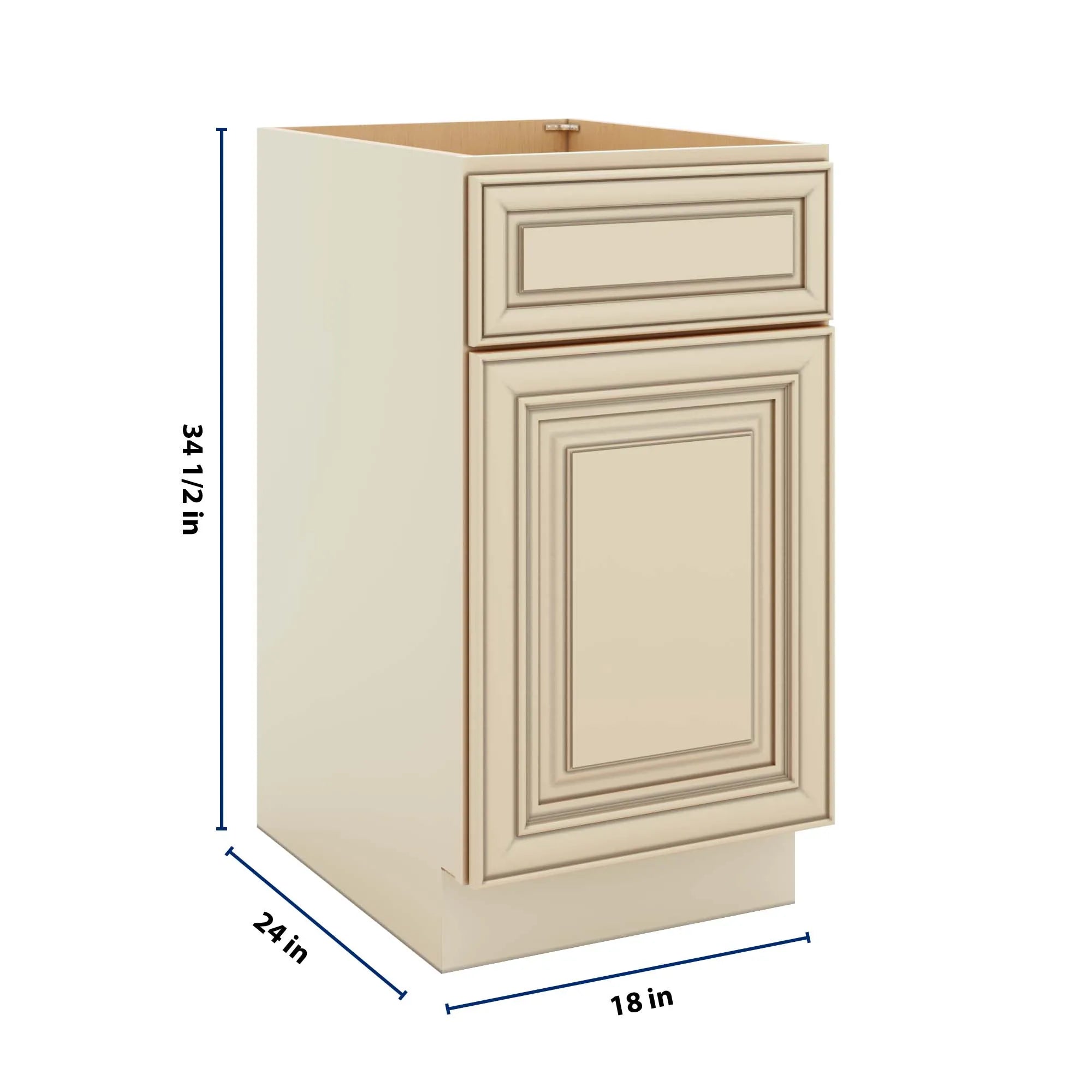 J&K Creme Glazed A7 Single Door Standard Base Cabinet - 18" W