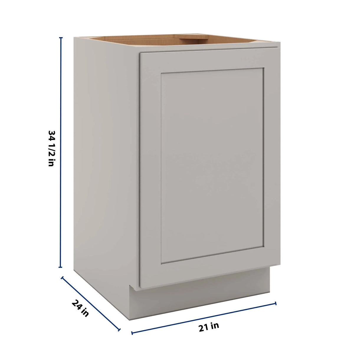 CNC Luxor 5-Piece Misty Grey 21" W Full Height Single Door Base Cabinet W/ 2 Pullout Shelf