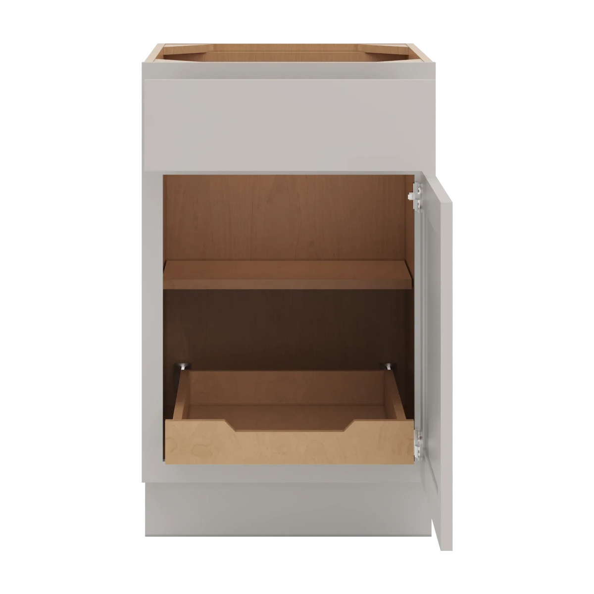 cnc luxor misty grey 21 w single door base cabinet w 1 pullout shelf