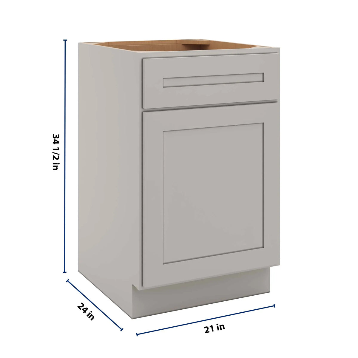 CNC Luxor 5-Piece Misty Grey 21" W Single Door Base Cabinet W/ 2 Pullout Shelf