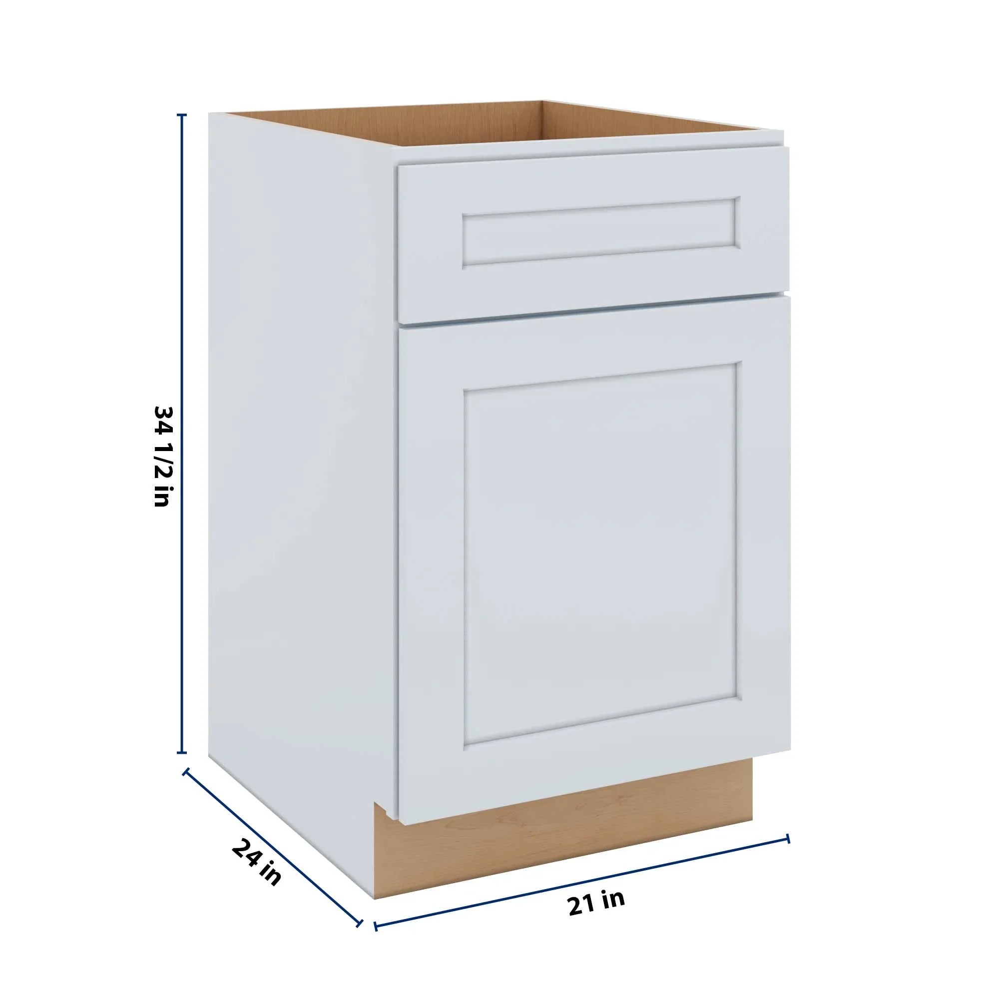 J&K White Shaker S8 Single Door Standard Base Cabinet - 21" W