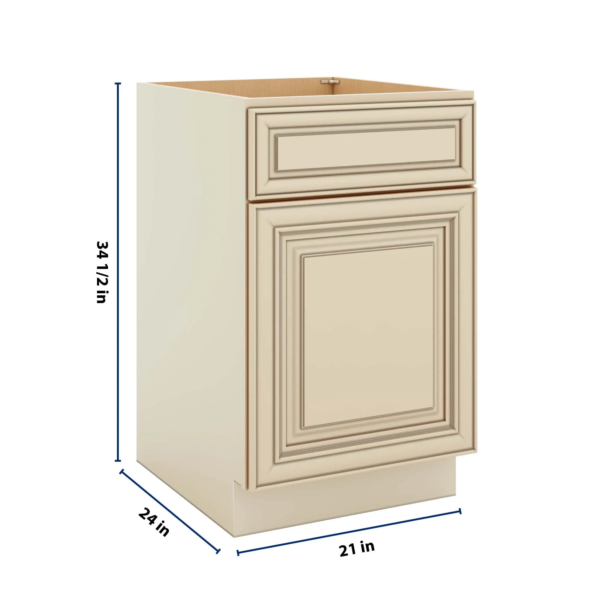 J&K Creme Glazed A7 Single Door Standard Base Cabinet - 21" W