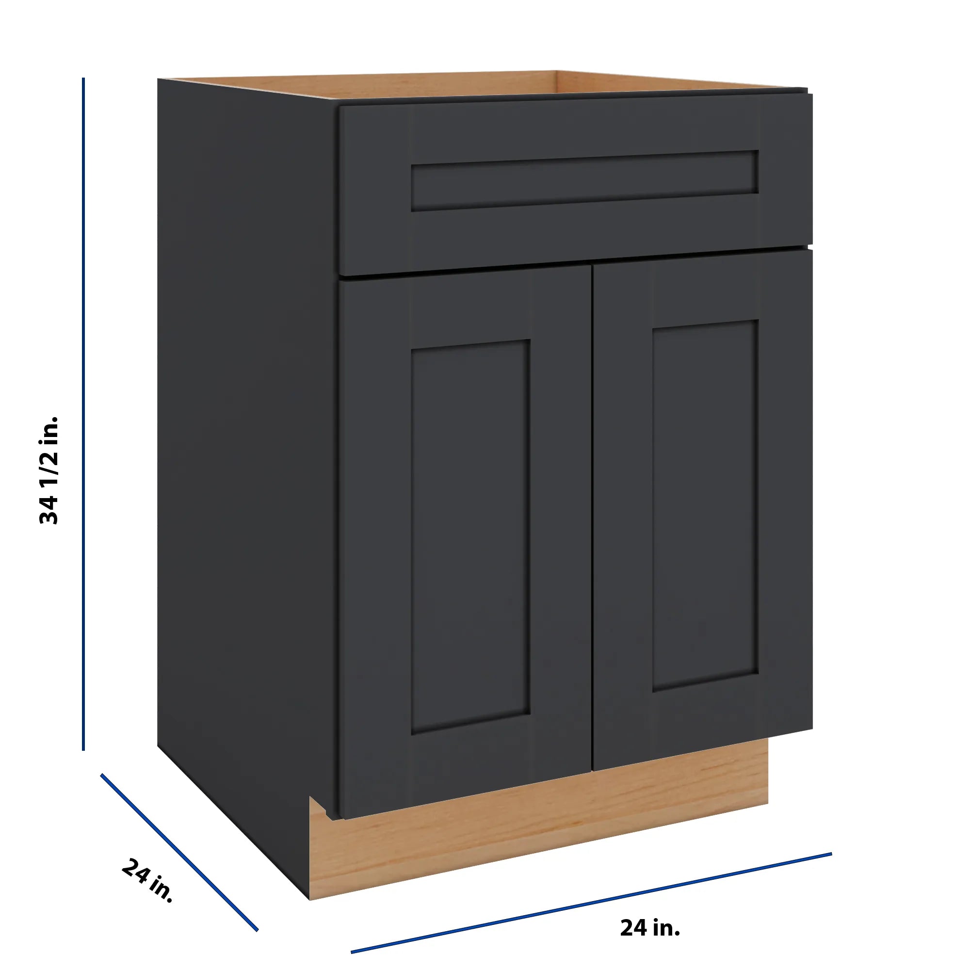 Modernform Cabinet Onyx Black Shaker 24" W X 34 1/2" H X 24" D Double Door Base Cabinet