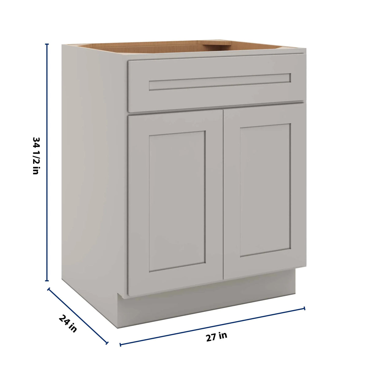 CNC Luxor 5-Piece Misty Grey 27" W 1 Drawer Double Door Base Cabinet W/ 2 Pullout Shelf