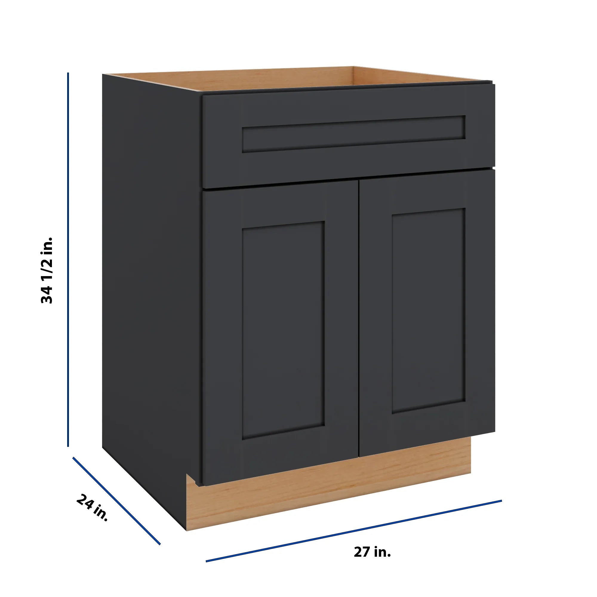 Modernform Cabinet Onyx Black Shaker 27" W X 34 1/2" H X 24" D Double Door Base Cabinet