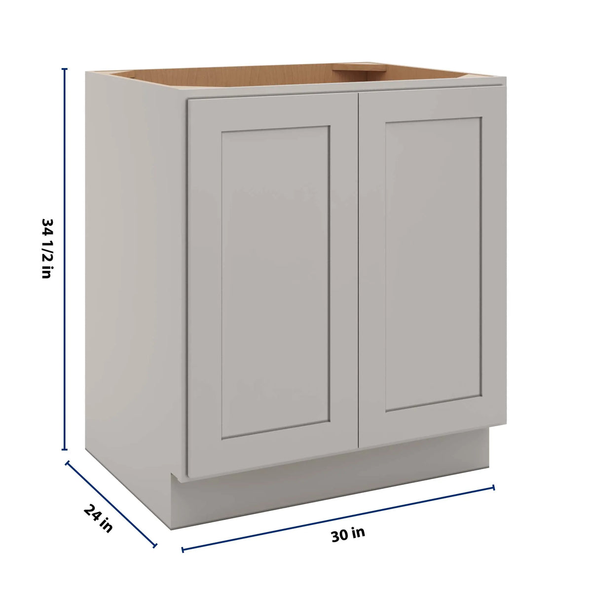CNC Luxor 5-Piece Misty Grey 30" W Full Height Double Door Base Cabinet