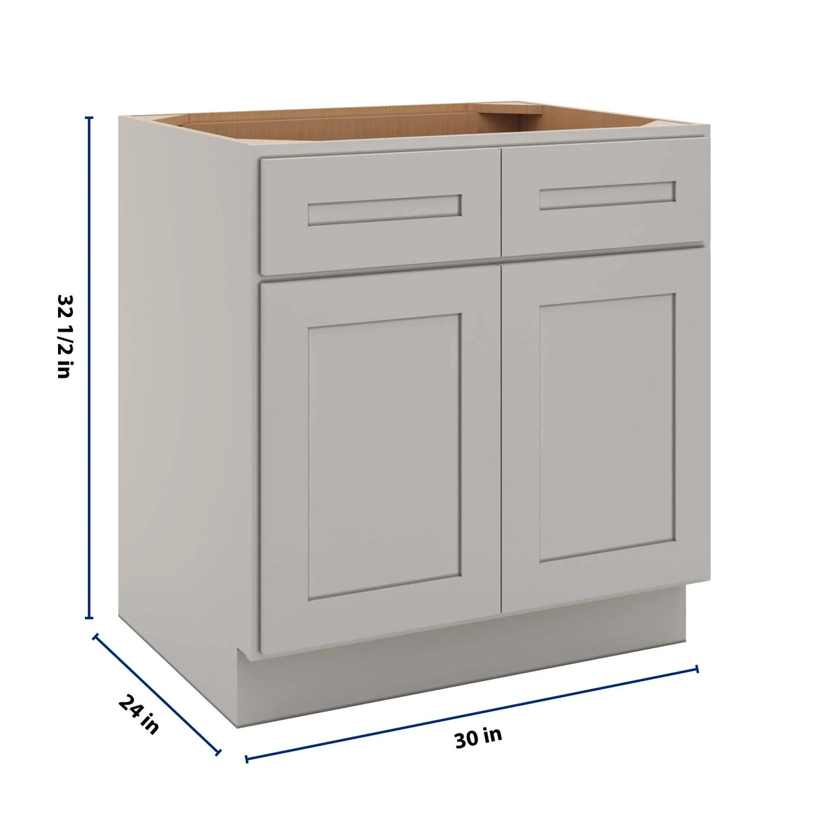 CNC Luxor 5-Piece Misty Grey 30" W X 32 1/2" H Double Door 2 Drawer Base Cabinet